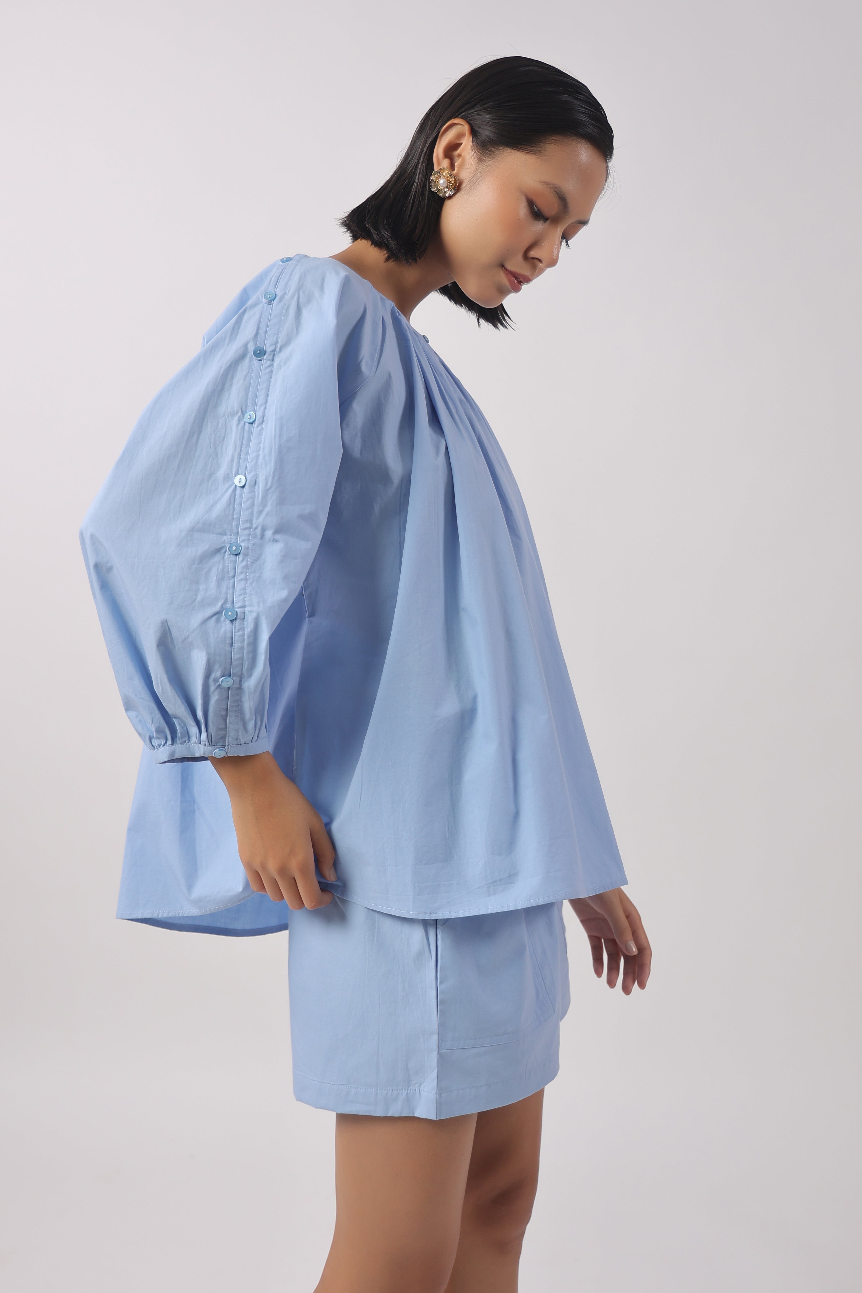 Women’s Blue Cotton Top with Blue Shorts Co-Ord Set