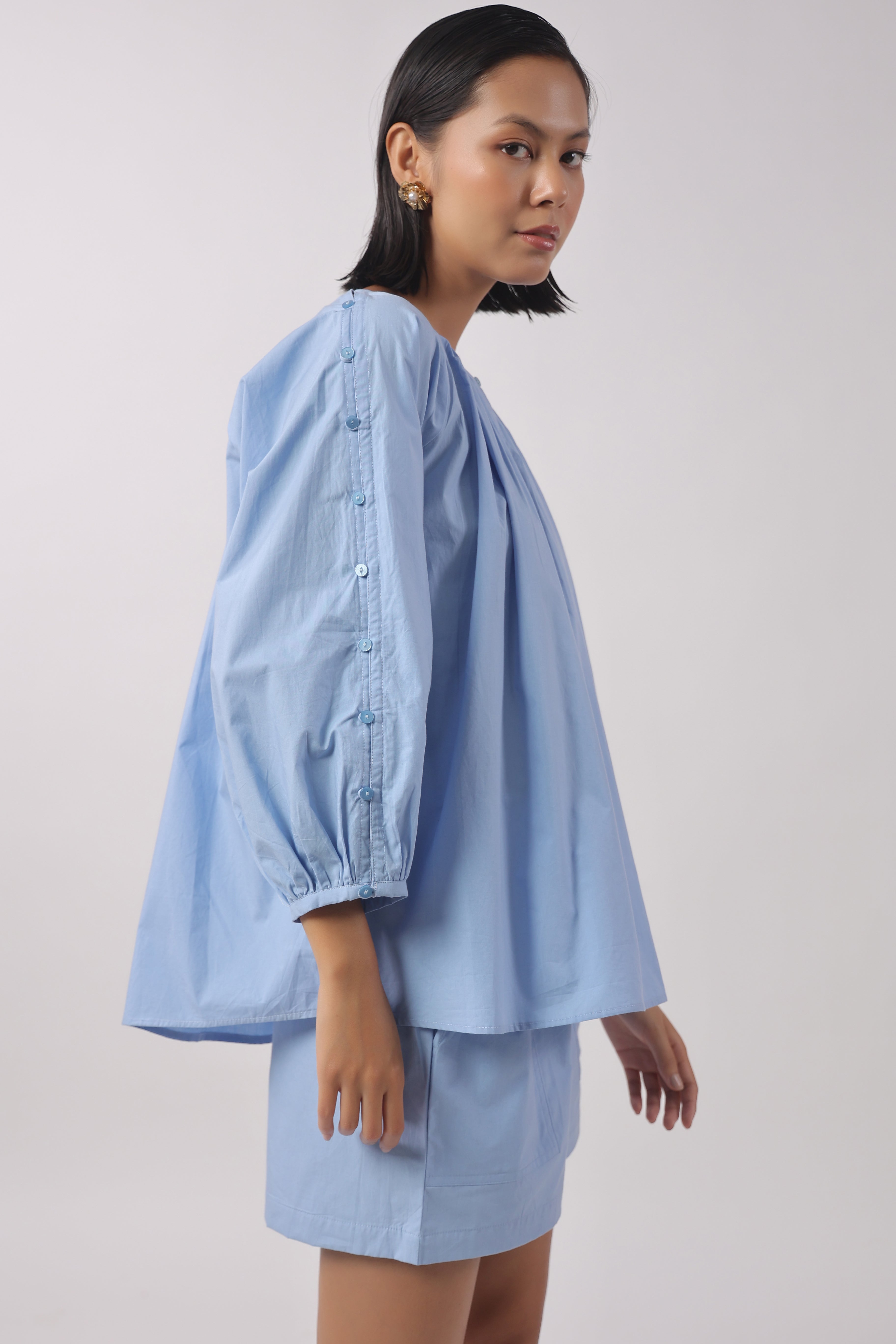 Women’s Blue Cotton Top with Blue Shorts Co-Ord Set
