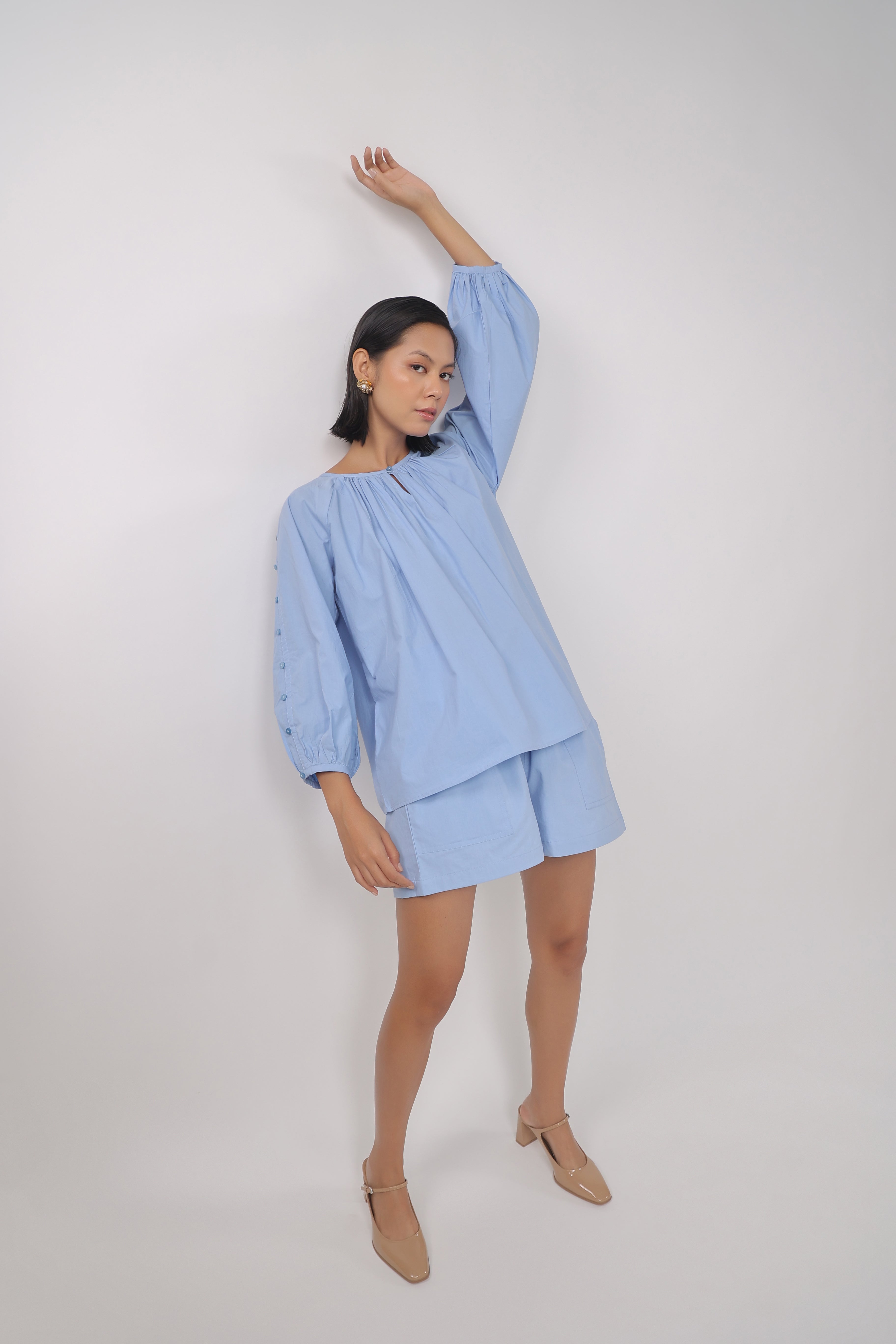 Women’s Blue Cotton Top with Blue Shorts Co-Ord Set