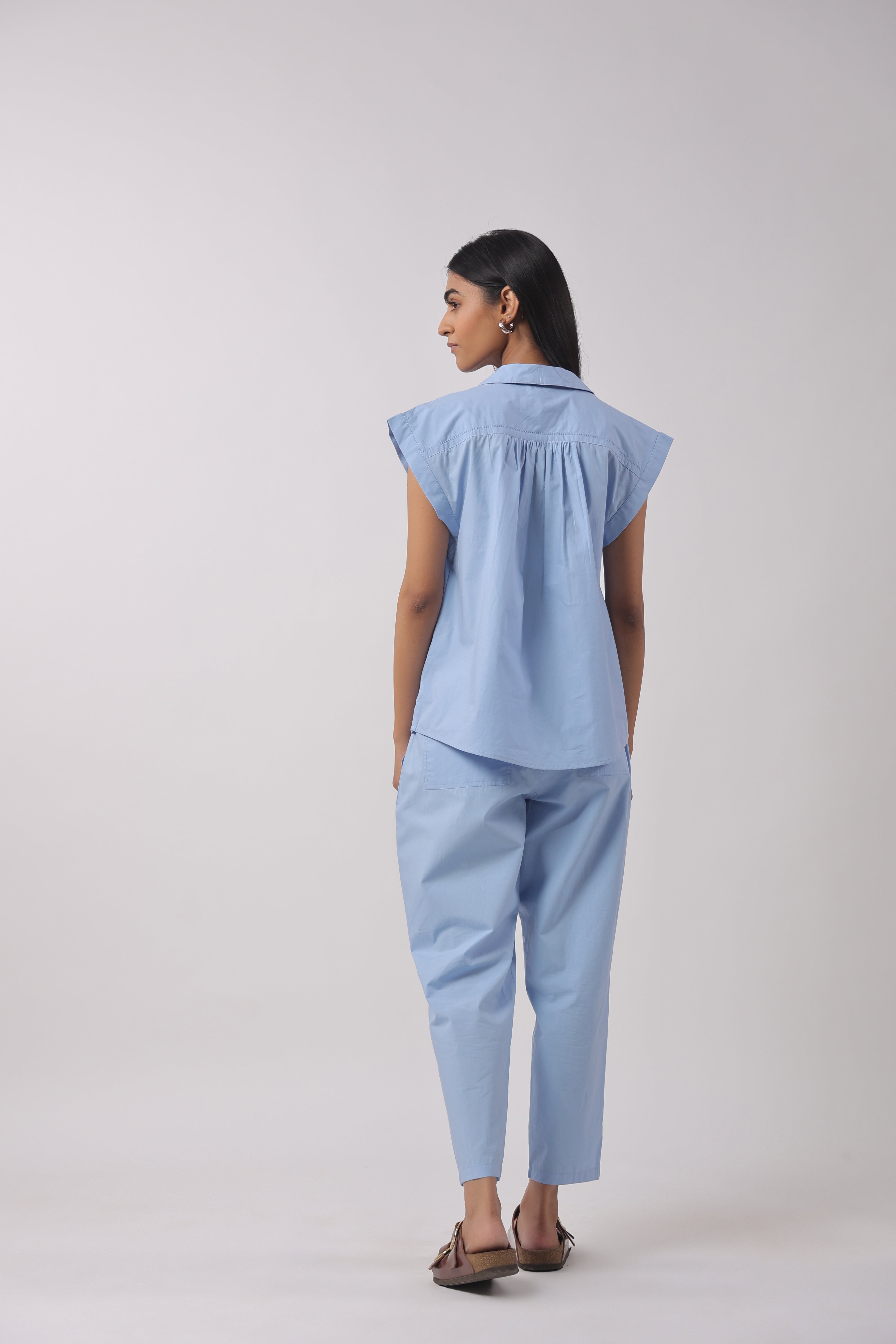 Women’s Blue Cotton Top with Blue Pants Co-Ord Set