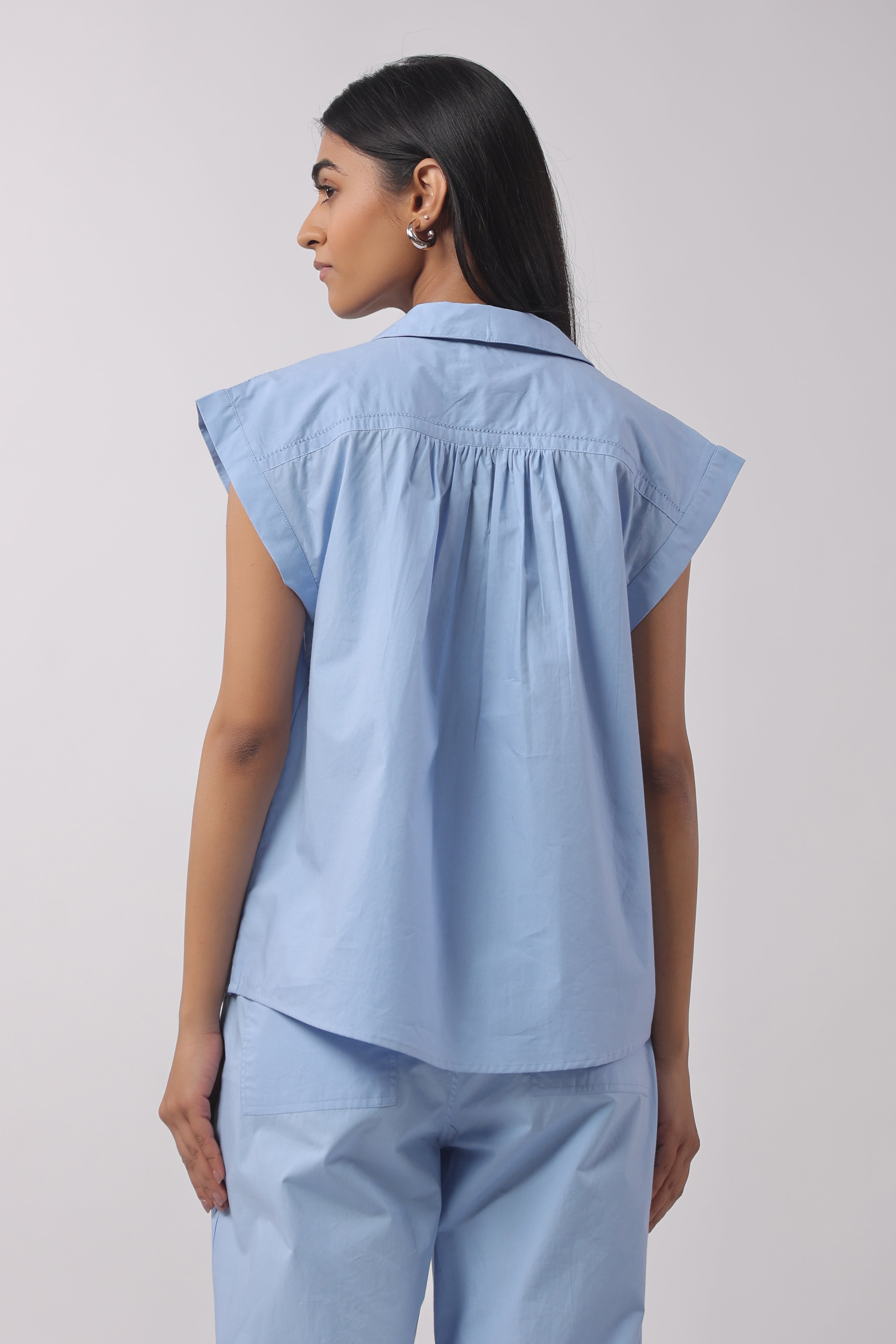 Women’s Blue Cotton Top with Blue Pants Co-Ord Set