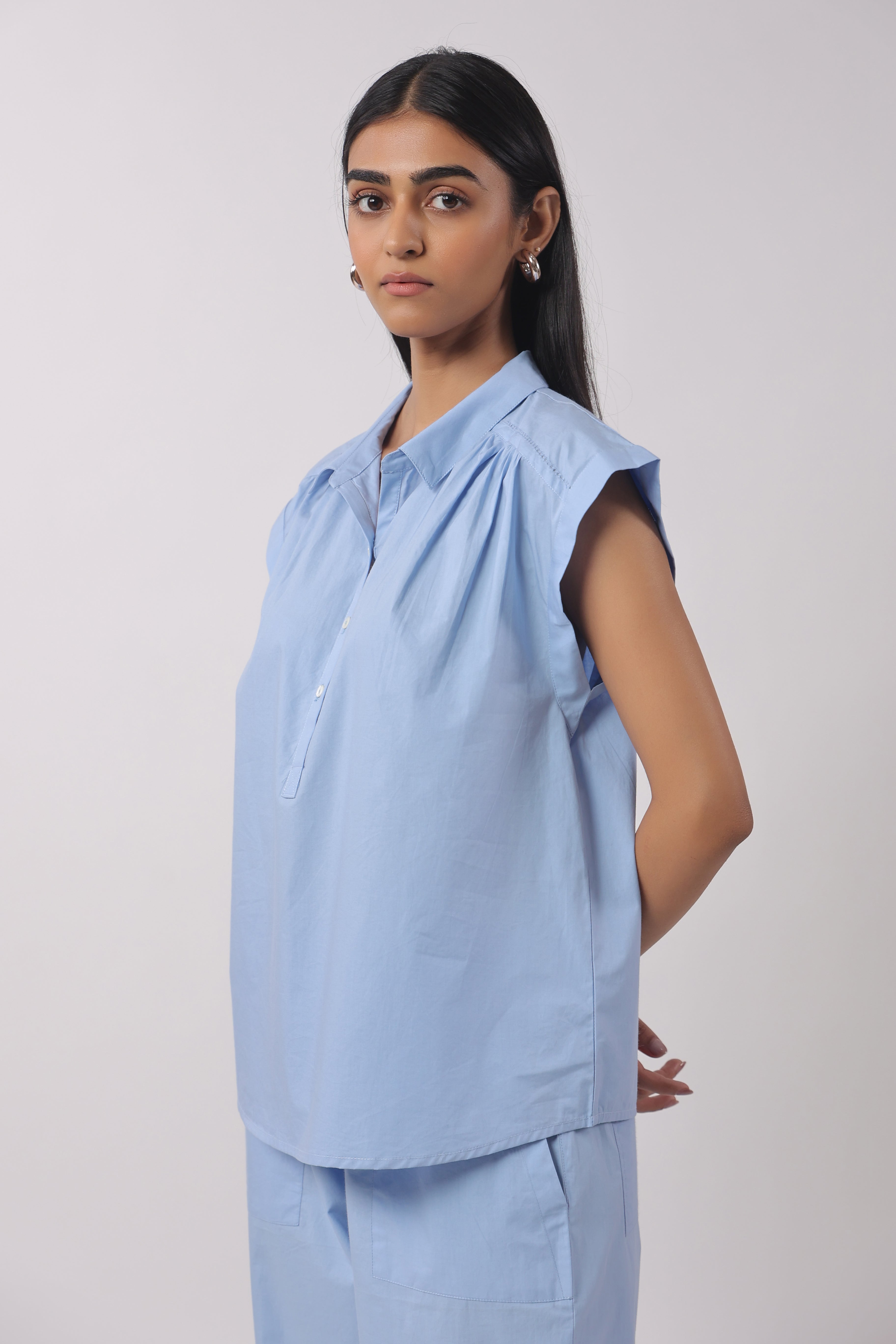 Women’s Blue Cotton Top with Blue Pants Co-Ord Set
