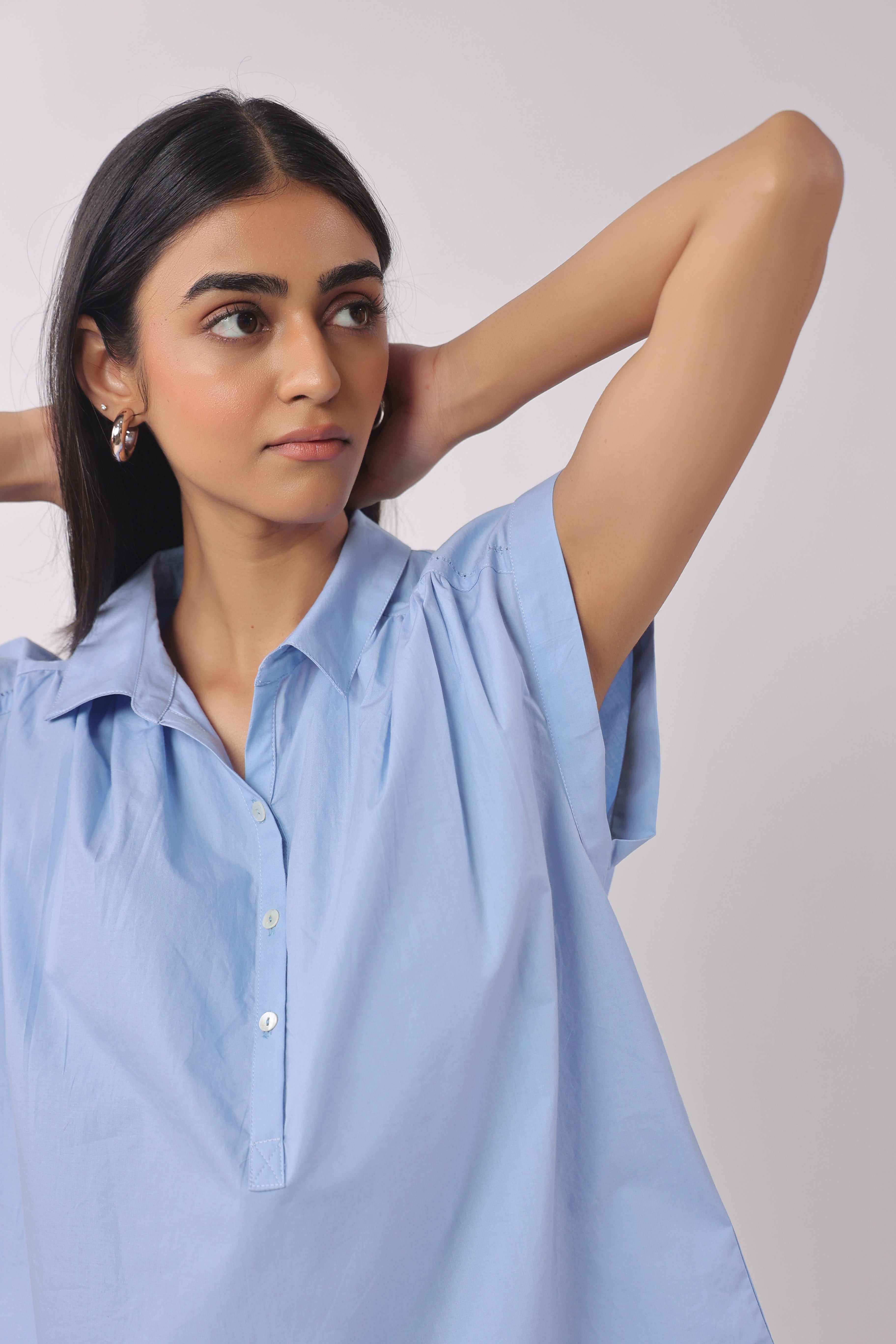 Women’s Blue Cotton Top with Blue Pants Co-Ord Set