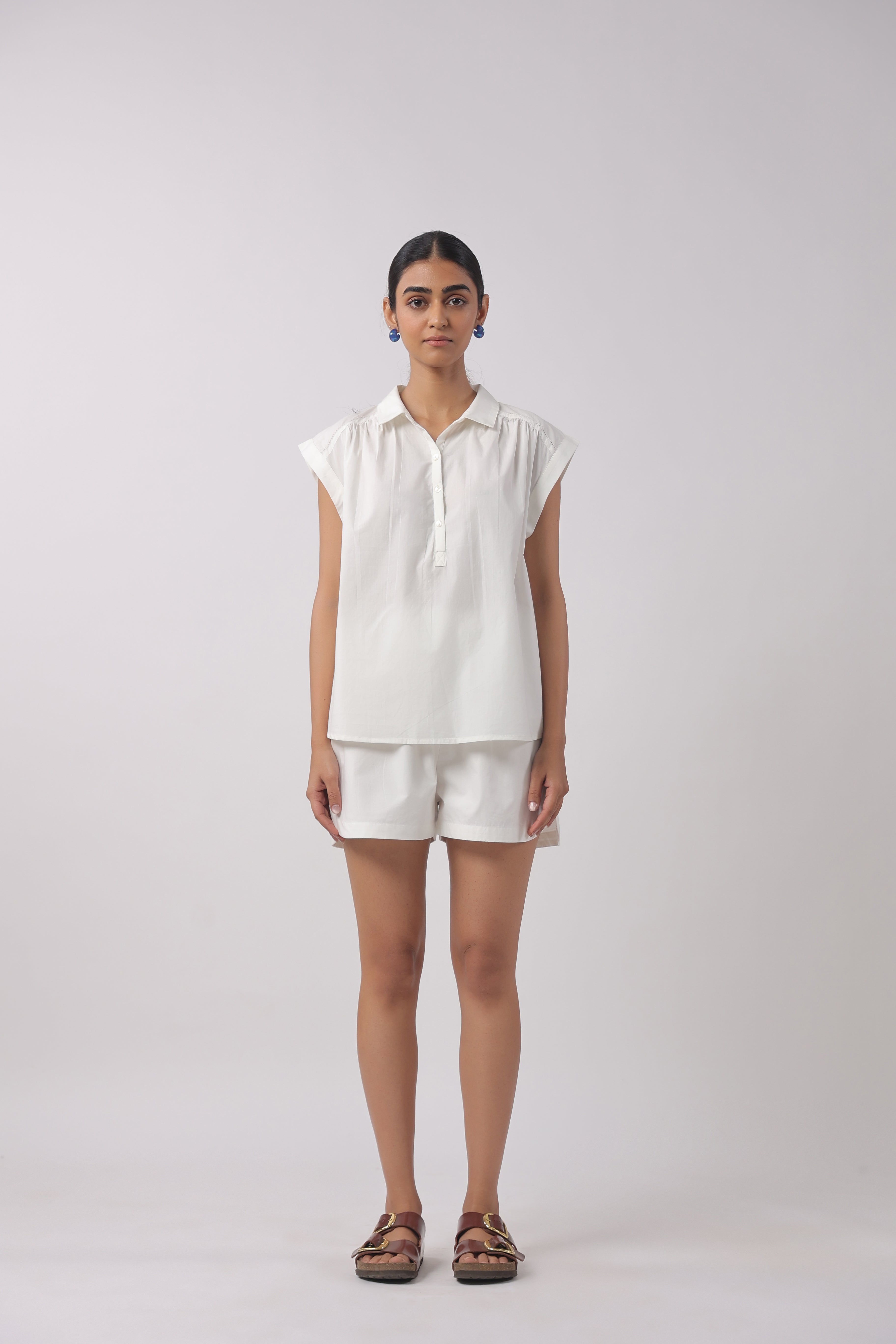 Women’s White Cotton Top with White Shorts Co-Ord Se