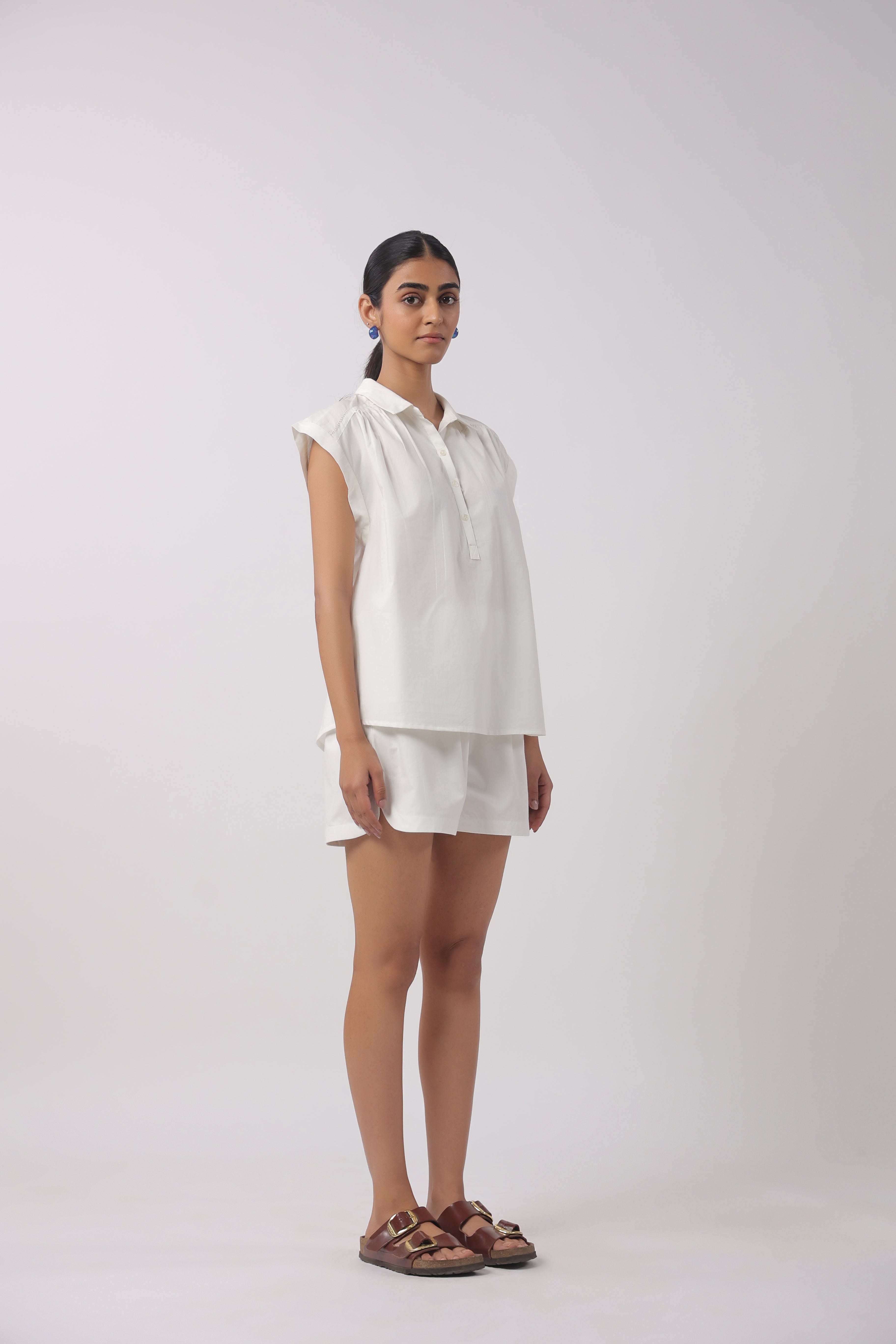 Women’s White Cotton Top with White Shorts Co-Ord Se