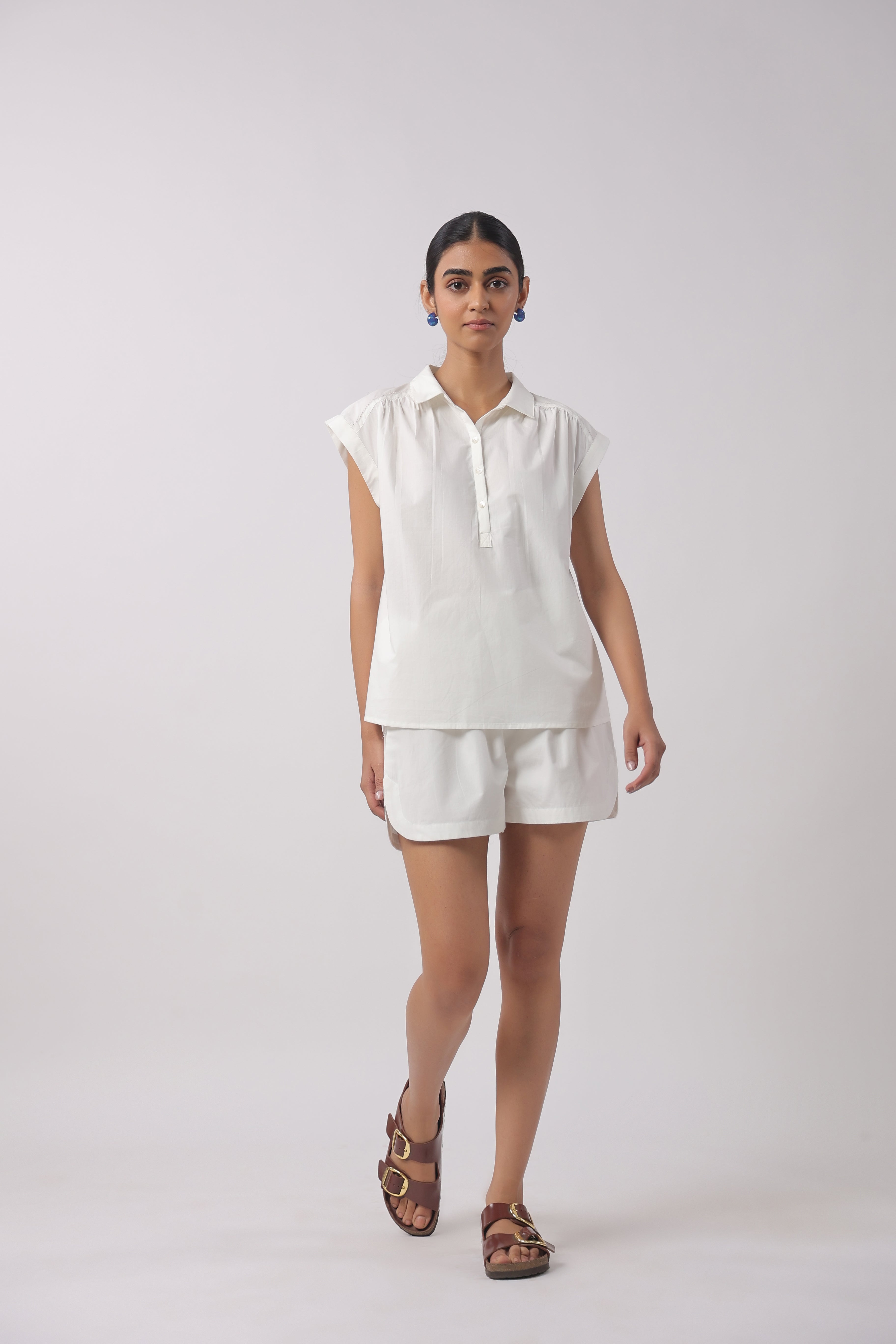 Women’s White Cotton Top with White Shorts Co-Ord Se