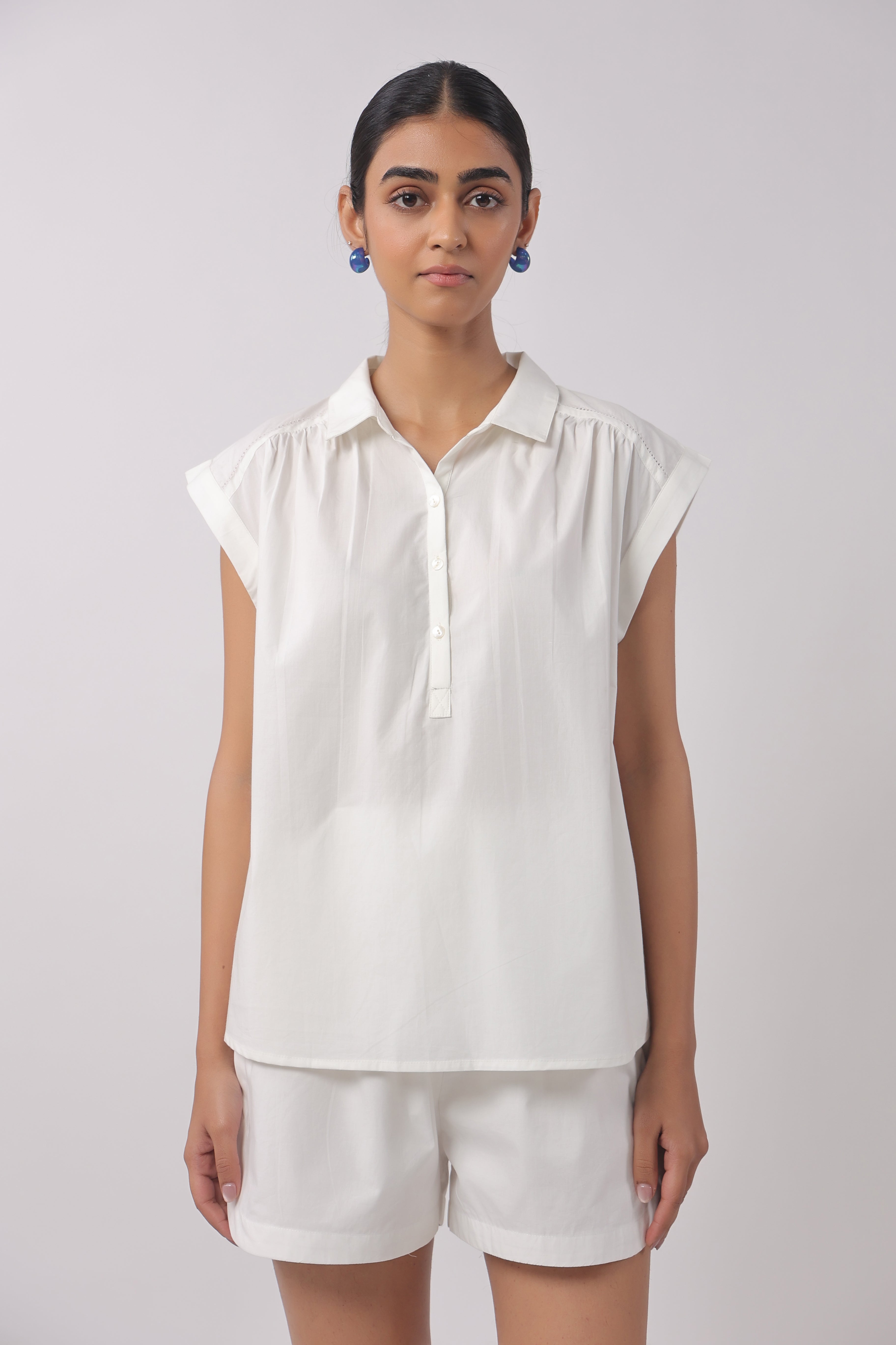 Women’s White Cotton Top with White Shorts Co-Ord Se