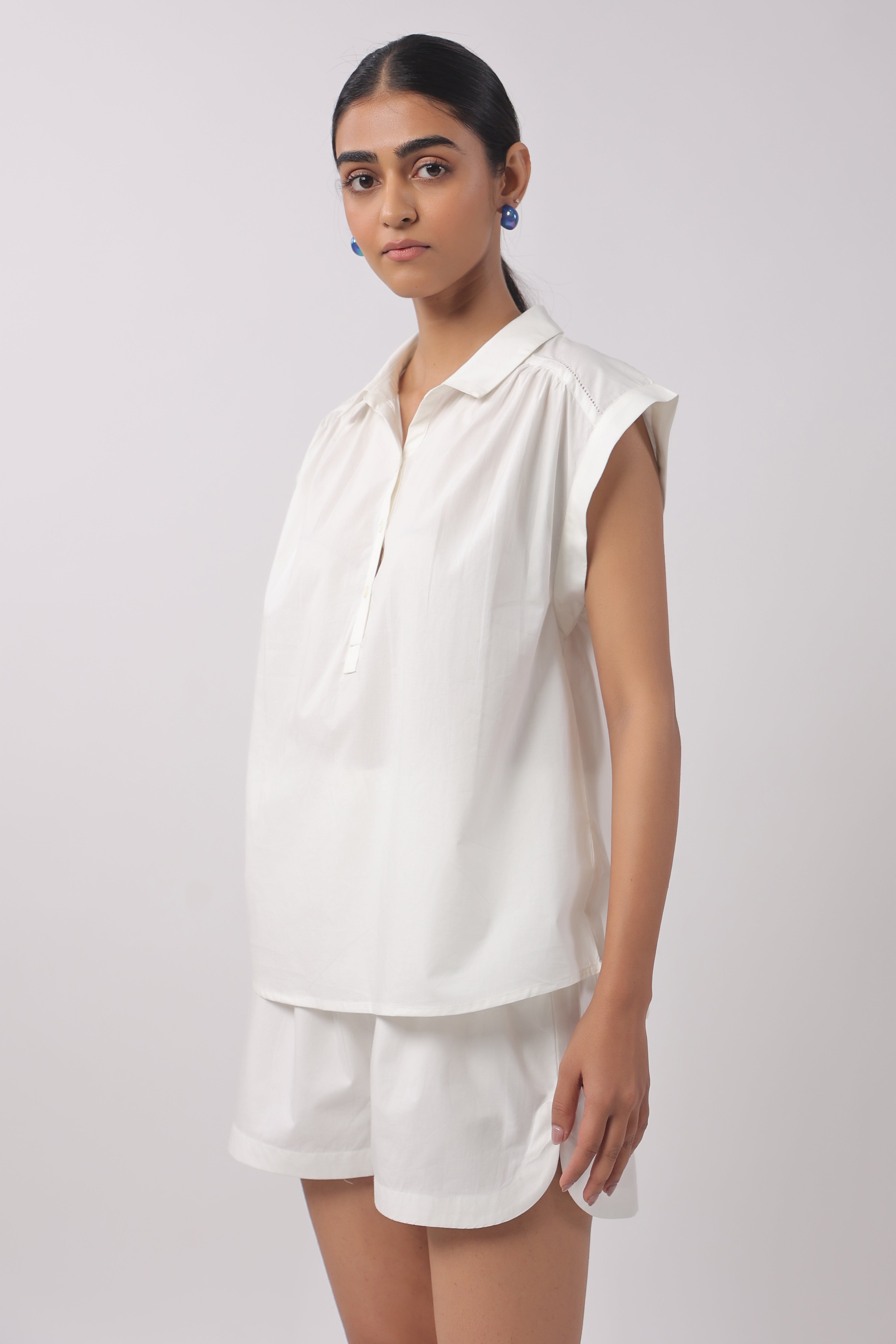 Women’s White Cotton Top with White Shorts Co-Ord Se