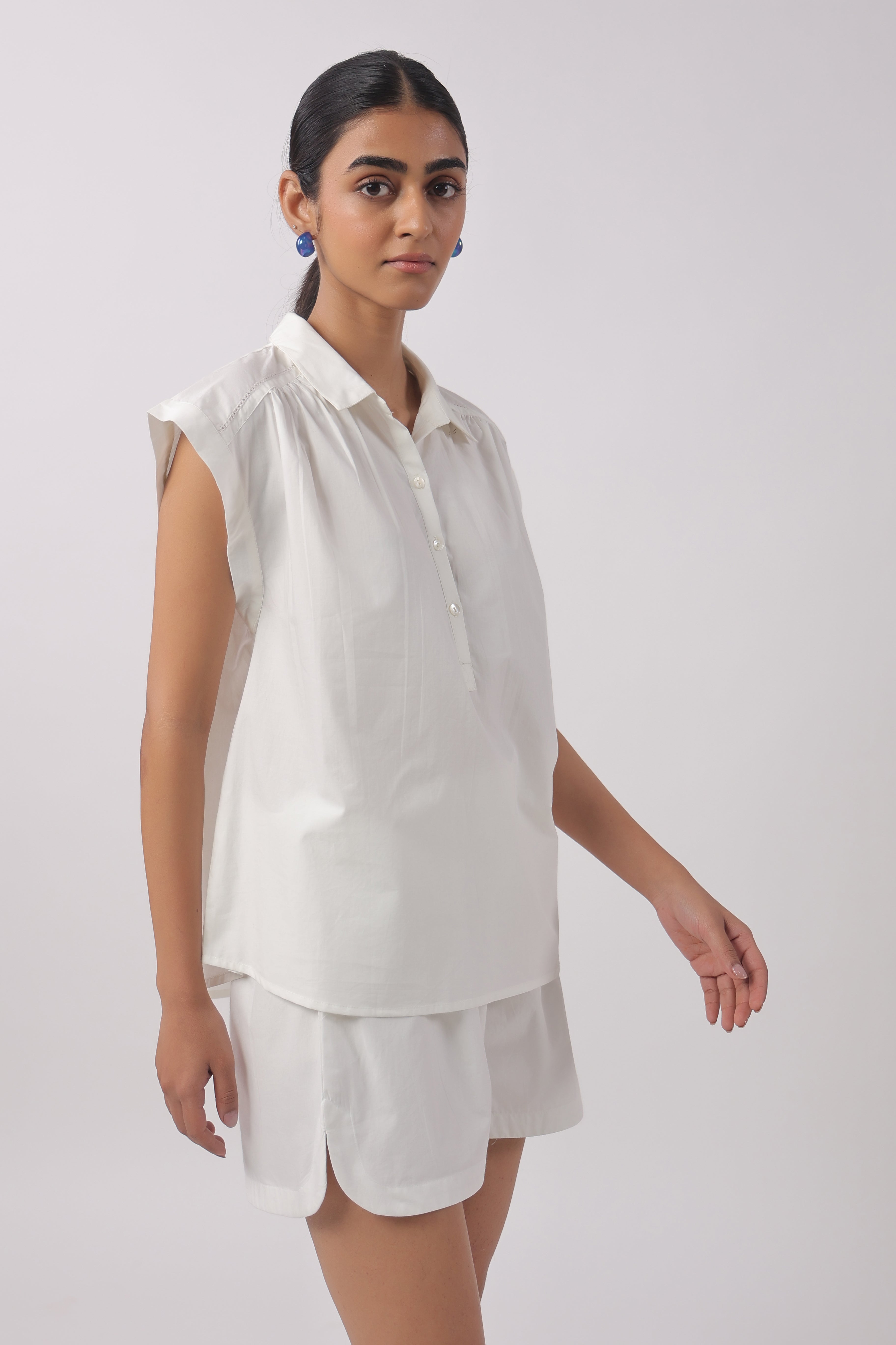 Women’s White Cotton Top with White Shorts Co-Ord Se