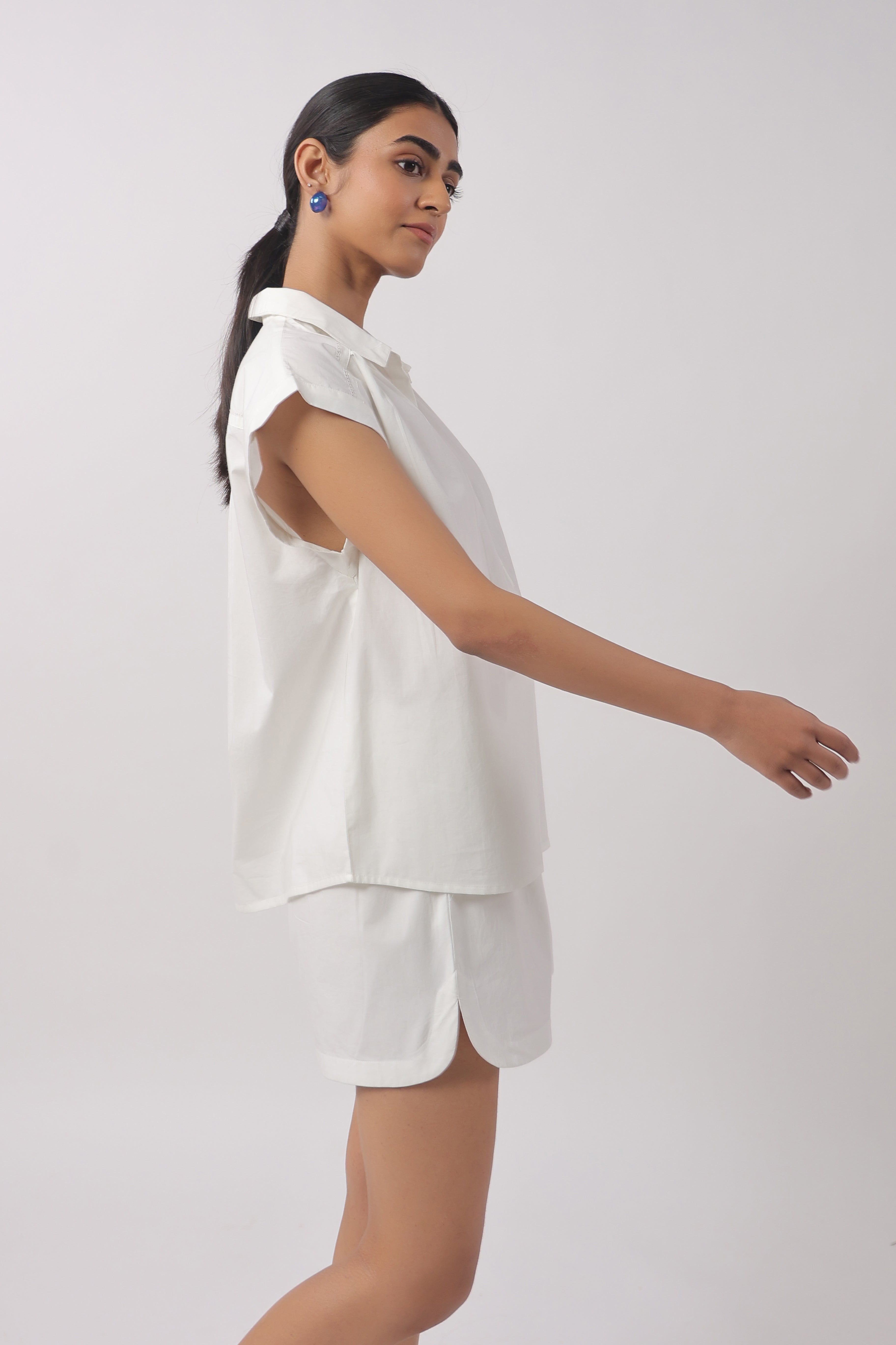 Women’s White Cotton Top with White Shorts Co-Ord Se