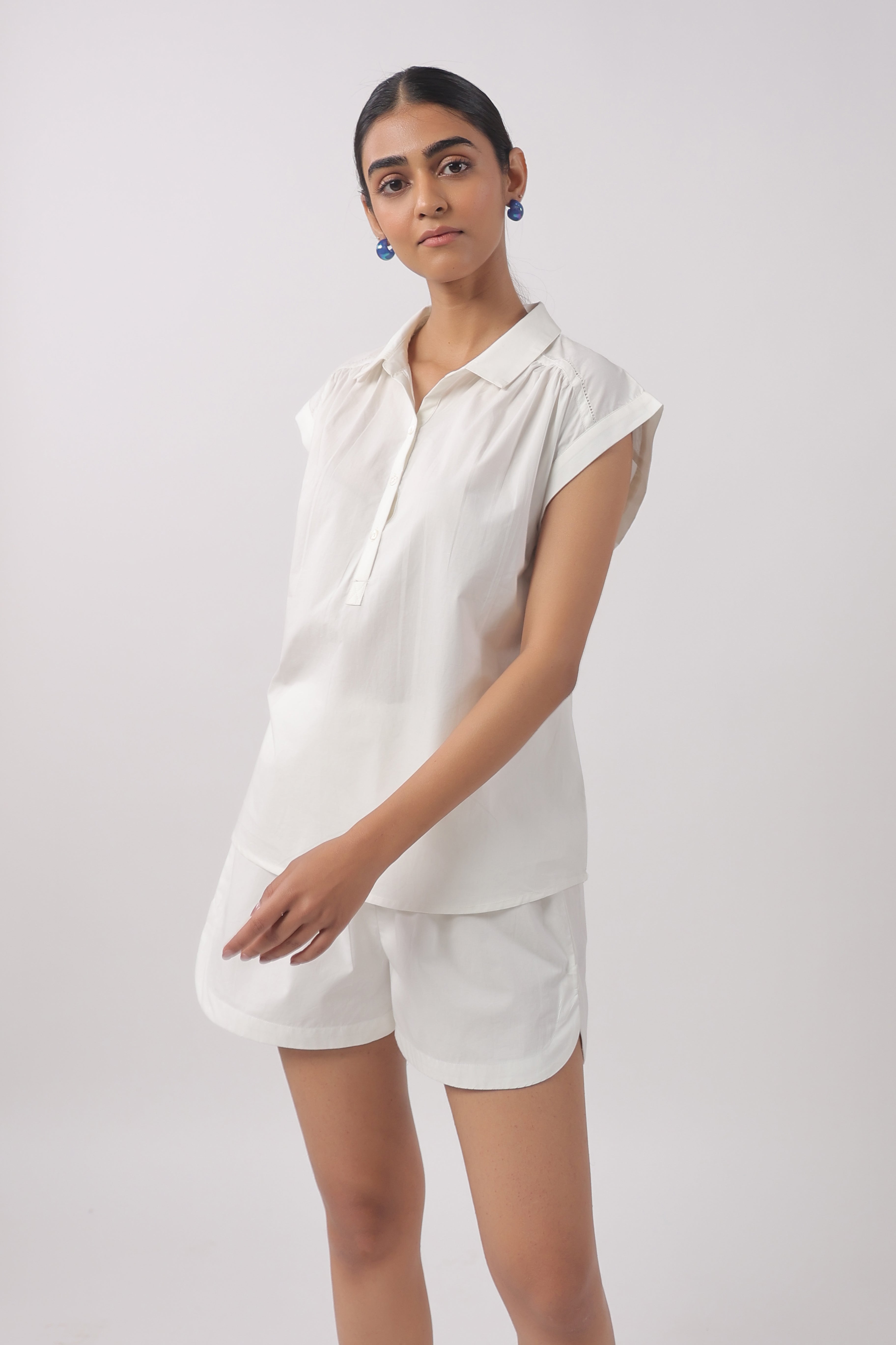 Women’s White Cotton Top with White Shorts Co-Ord Se