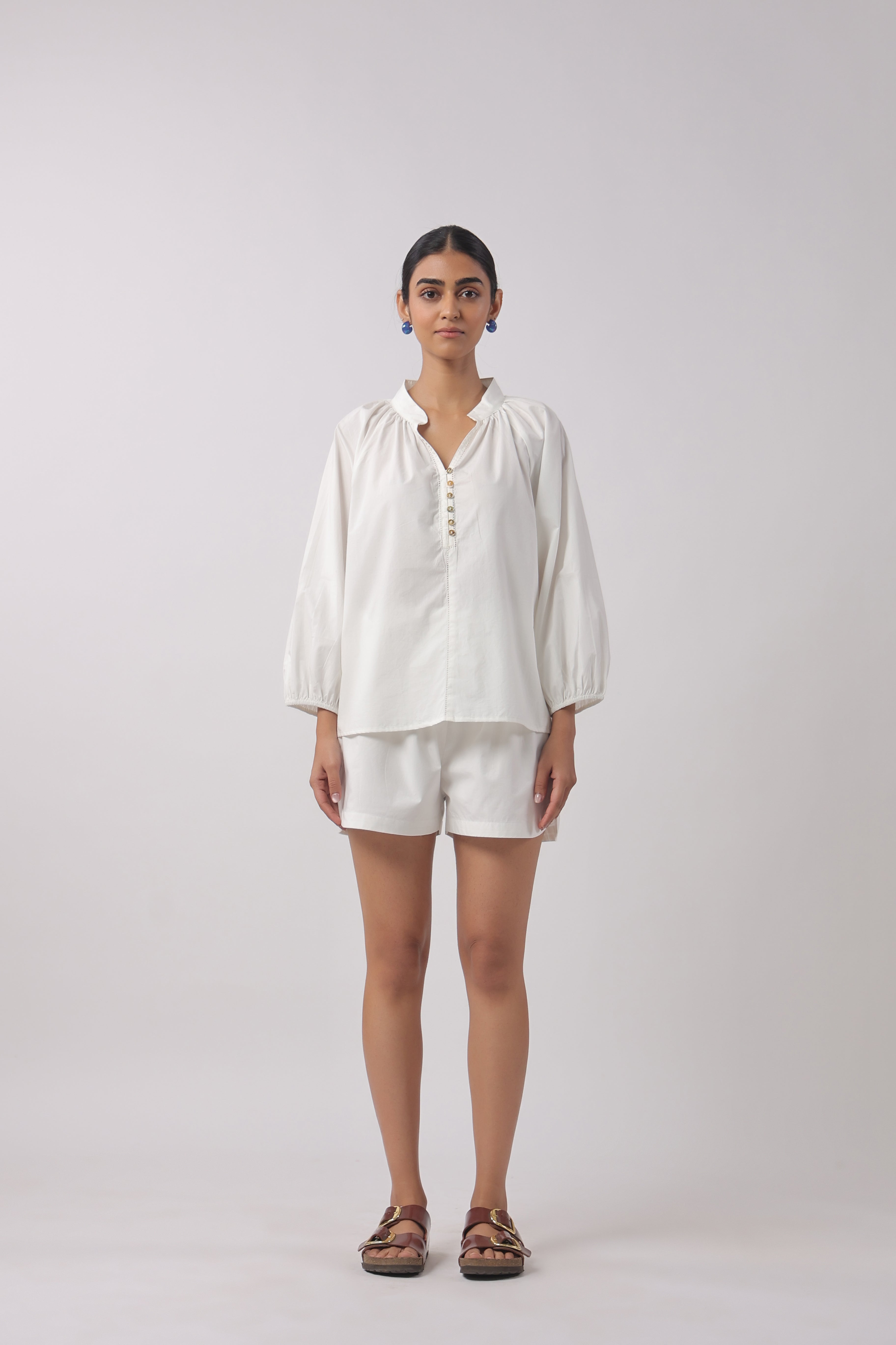 Women’s White Cotton Top with White Shorts Co-Ord Set