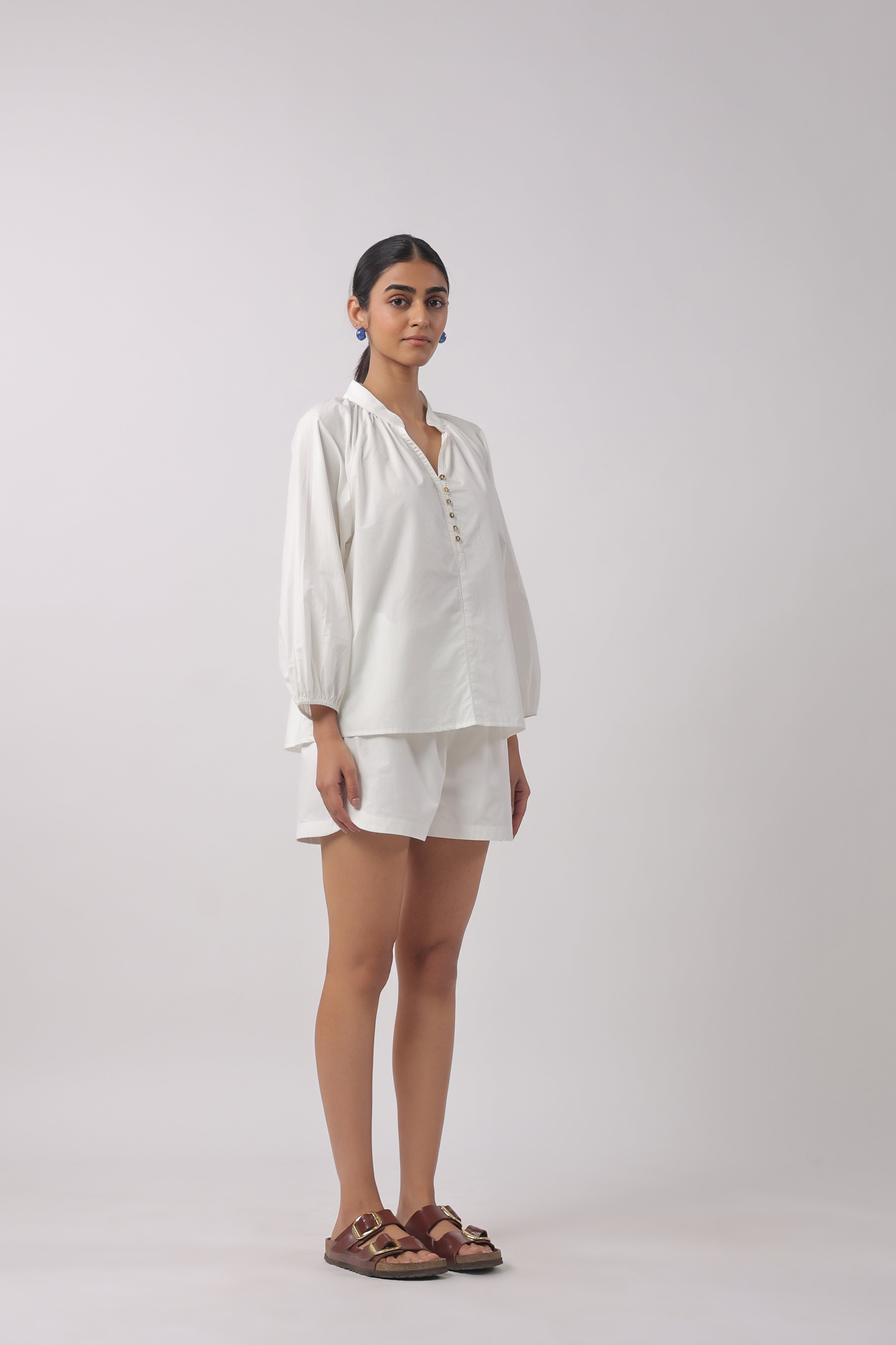 Women’s White Cotton Top with White Shorts Co-Ord Set
