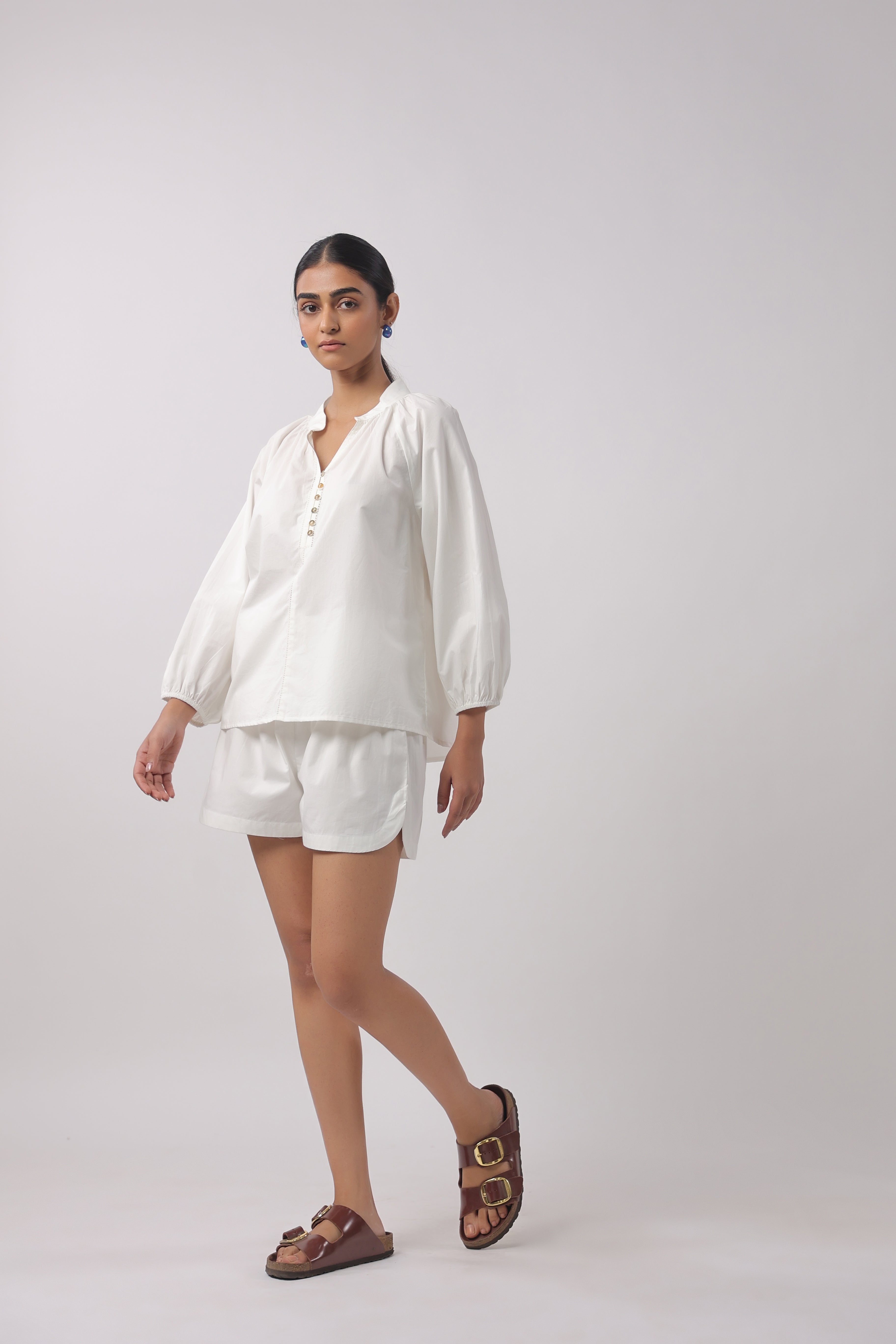 Women’s White Cotton Top with White Shorts Co-Ord Set