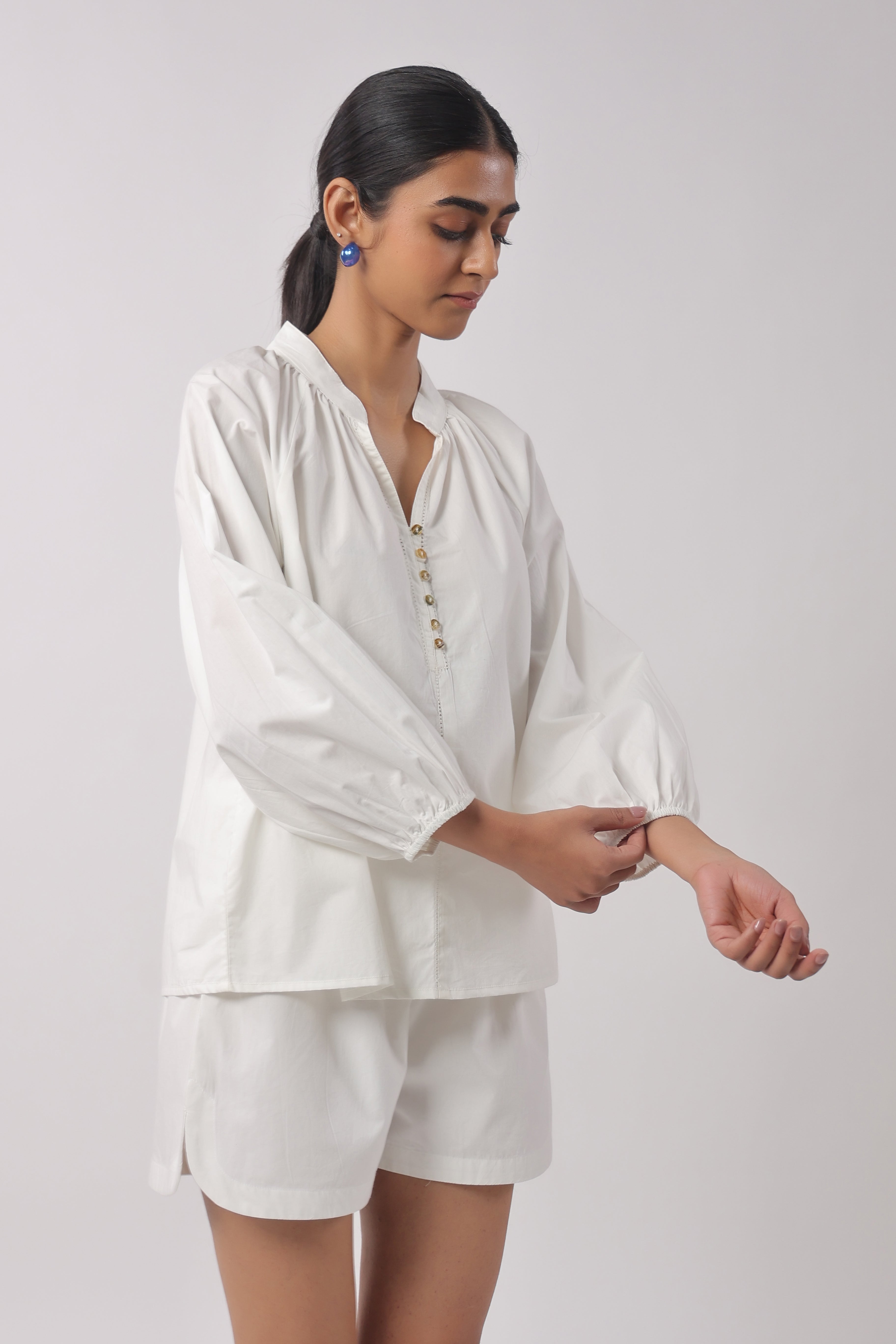 Women’s White Cotton Top with White Shorts Co-Ord Set