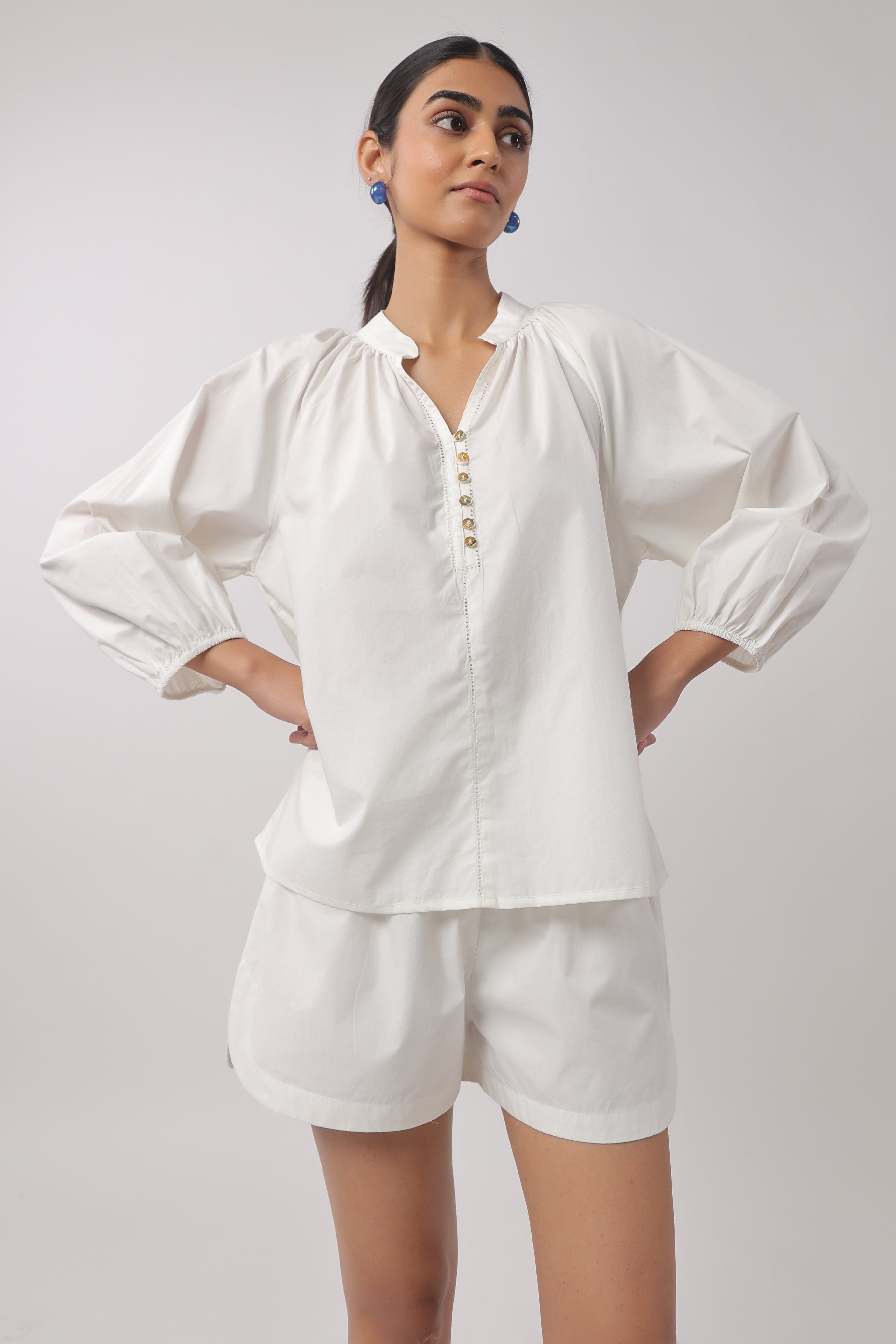 Women’s White Cotton Top with White Shorts Co-Ord Set