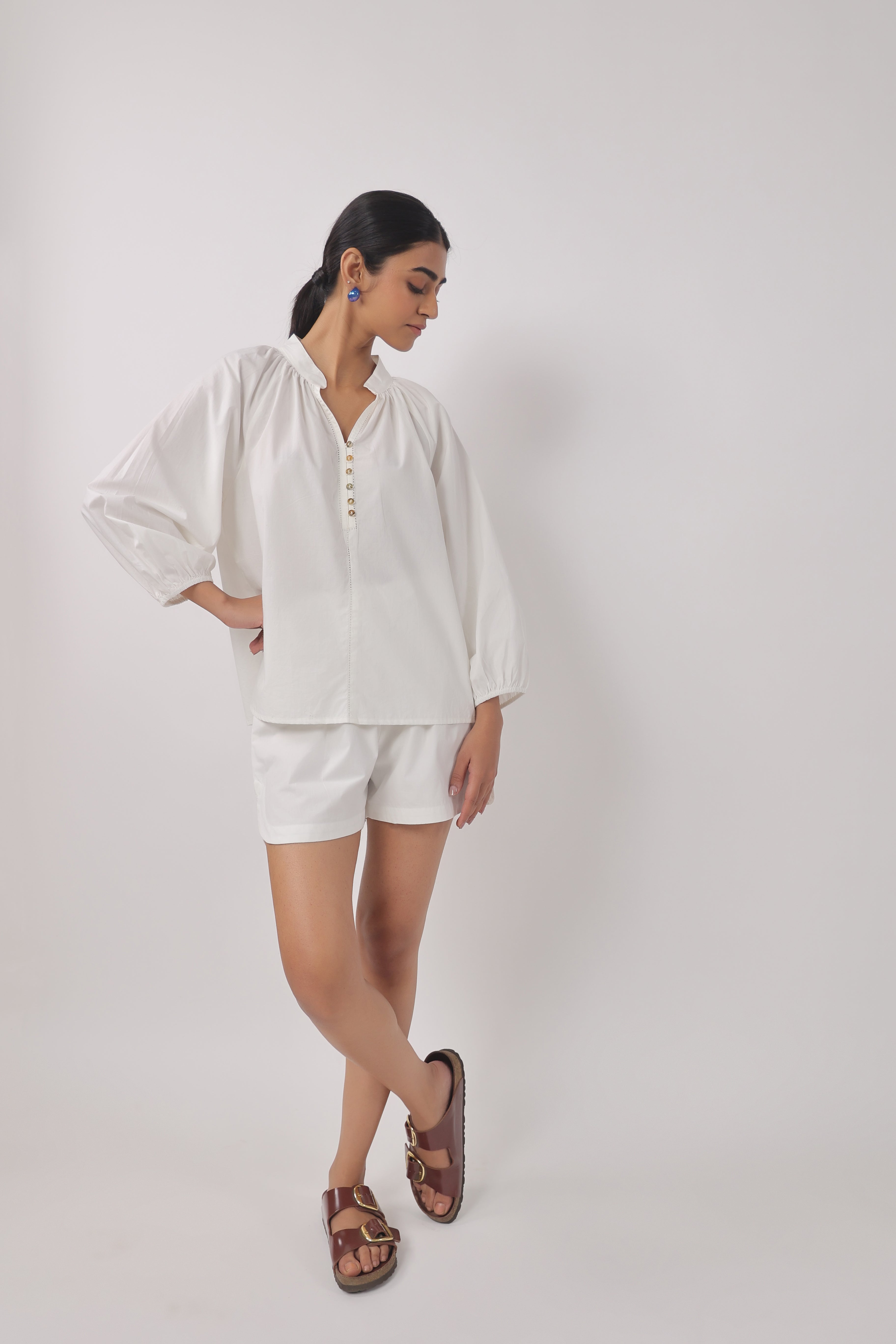 Women’s White Cotton Top with White Shorts Co-Ord Set