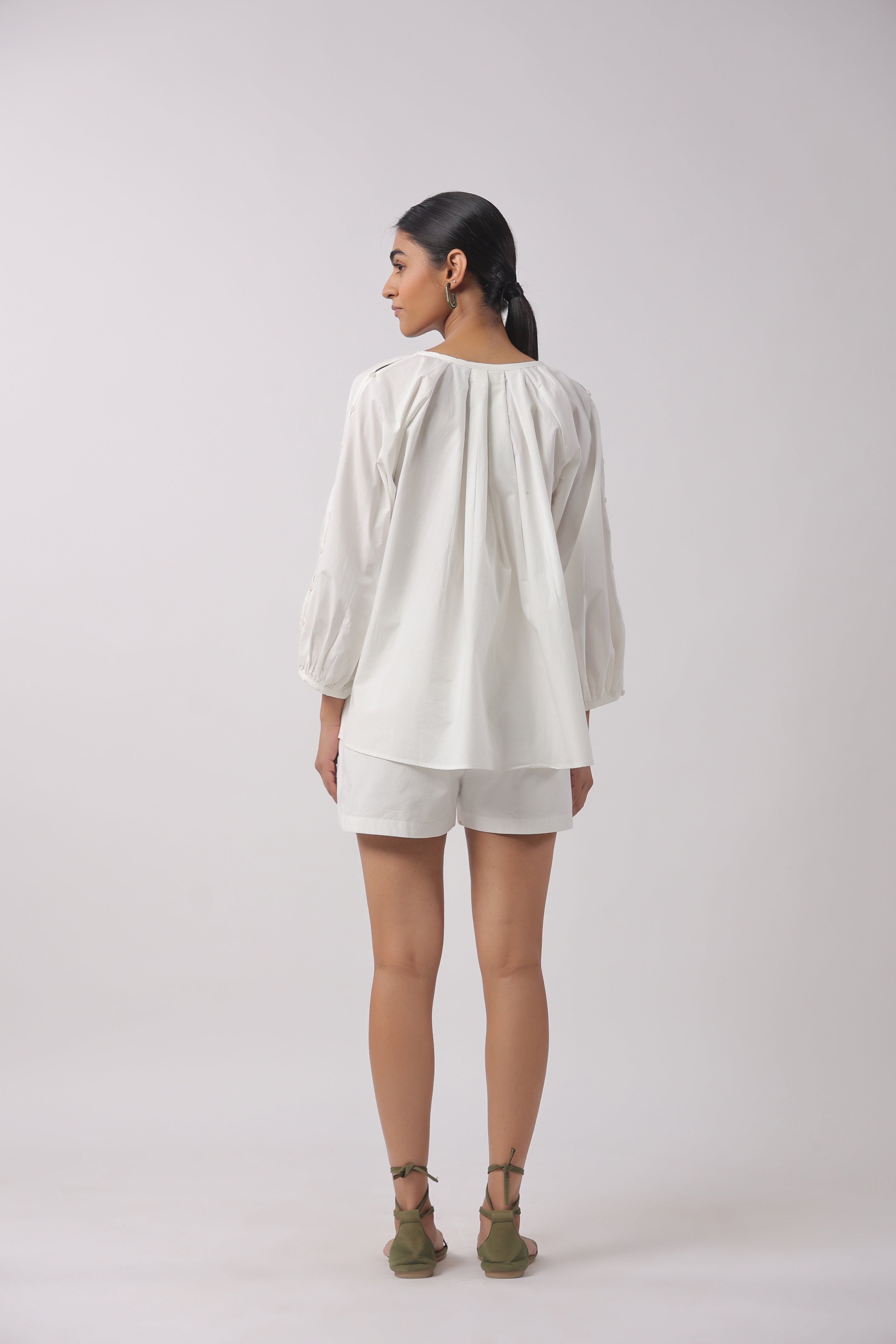 Women’s White Cotton Top with White Shorts Co-Ord Set