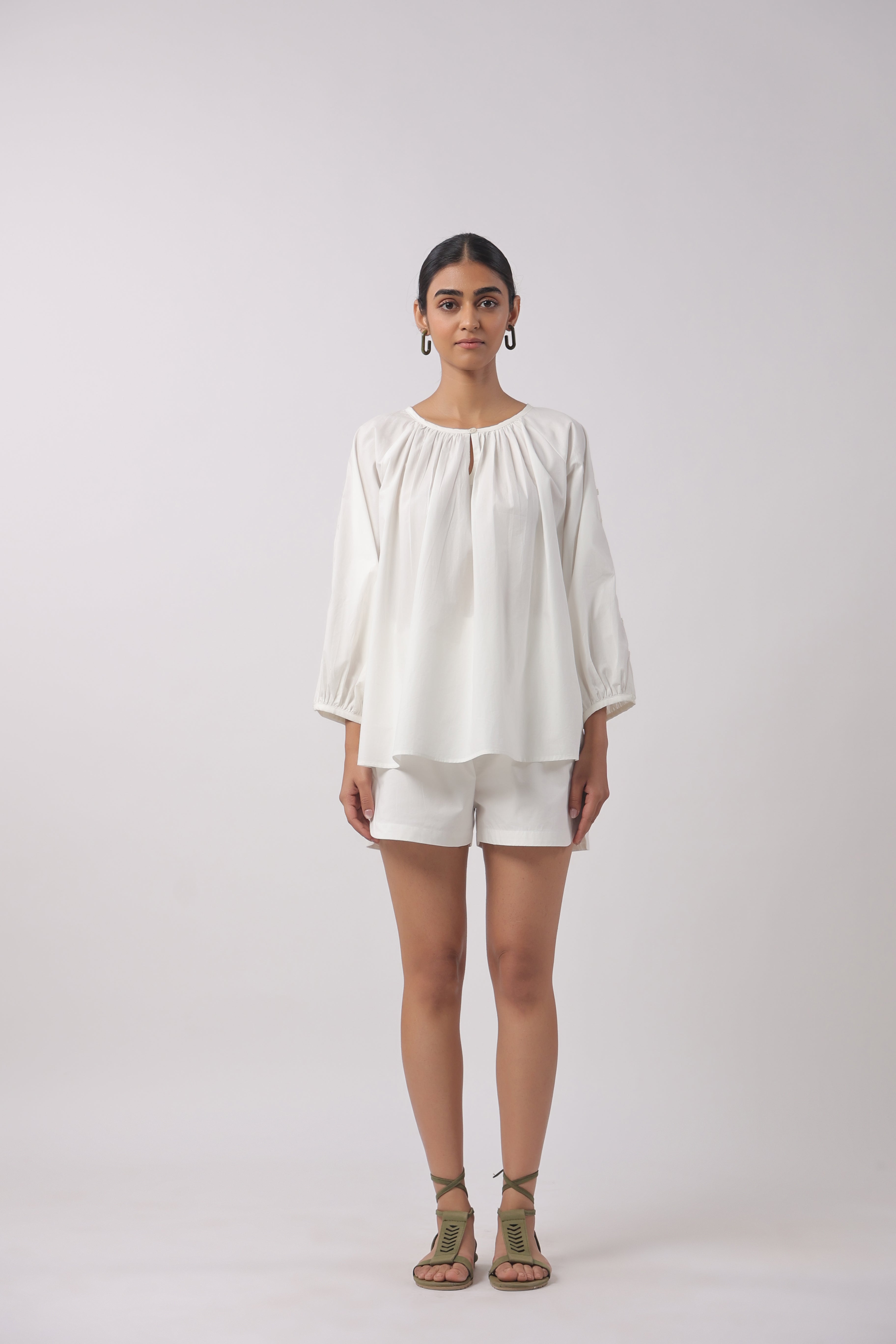 Women’s White Cotton Top with White Shorts Co-Ord Set