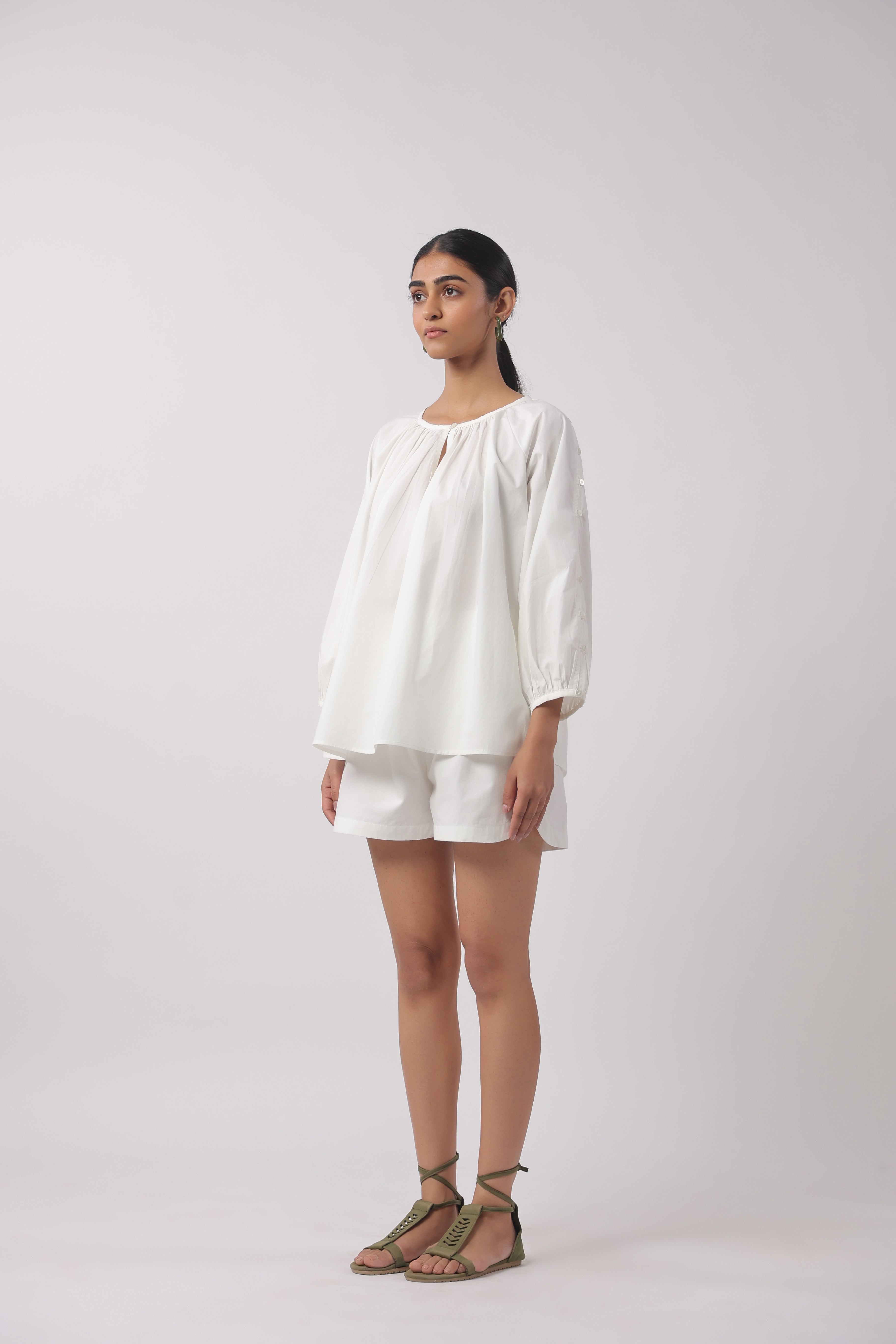 Women’s White Cotton Top with White Shorts Co-Ord Set