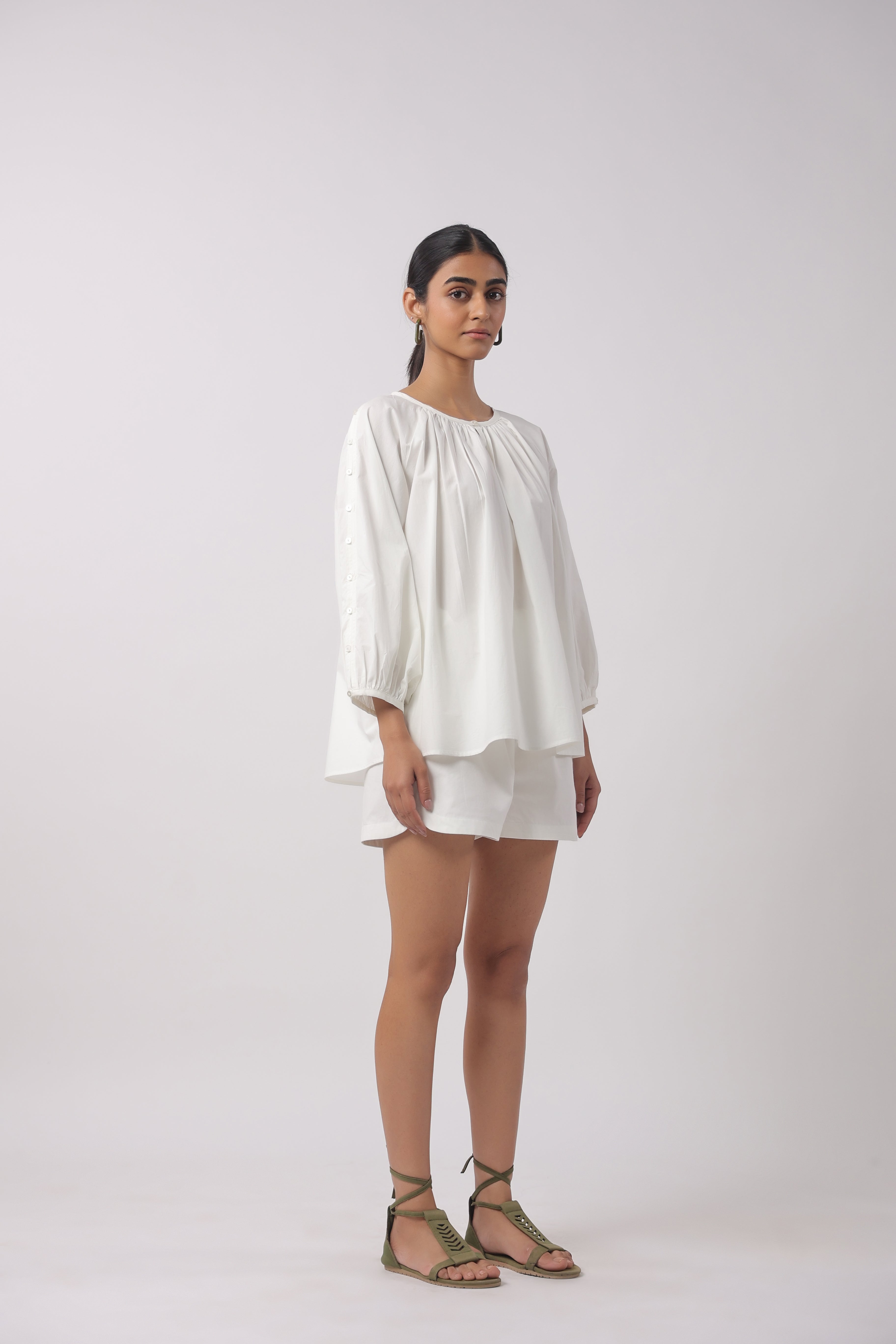 Women’s White Cotton Top with White Shorts Co-Ord Set