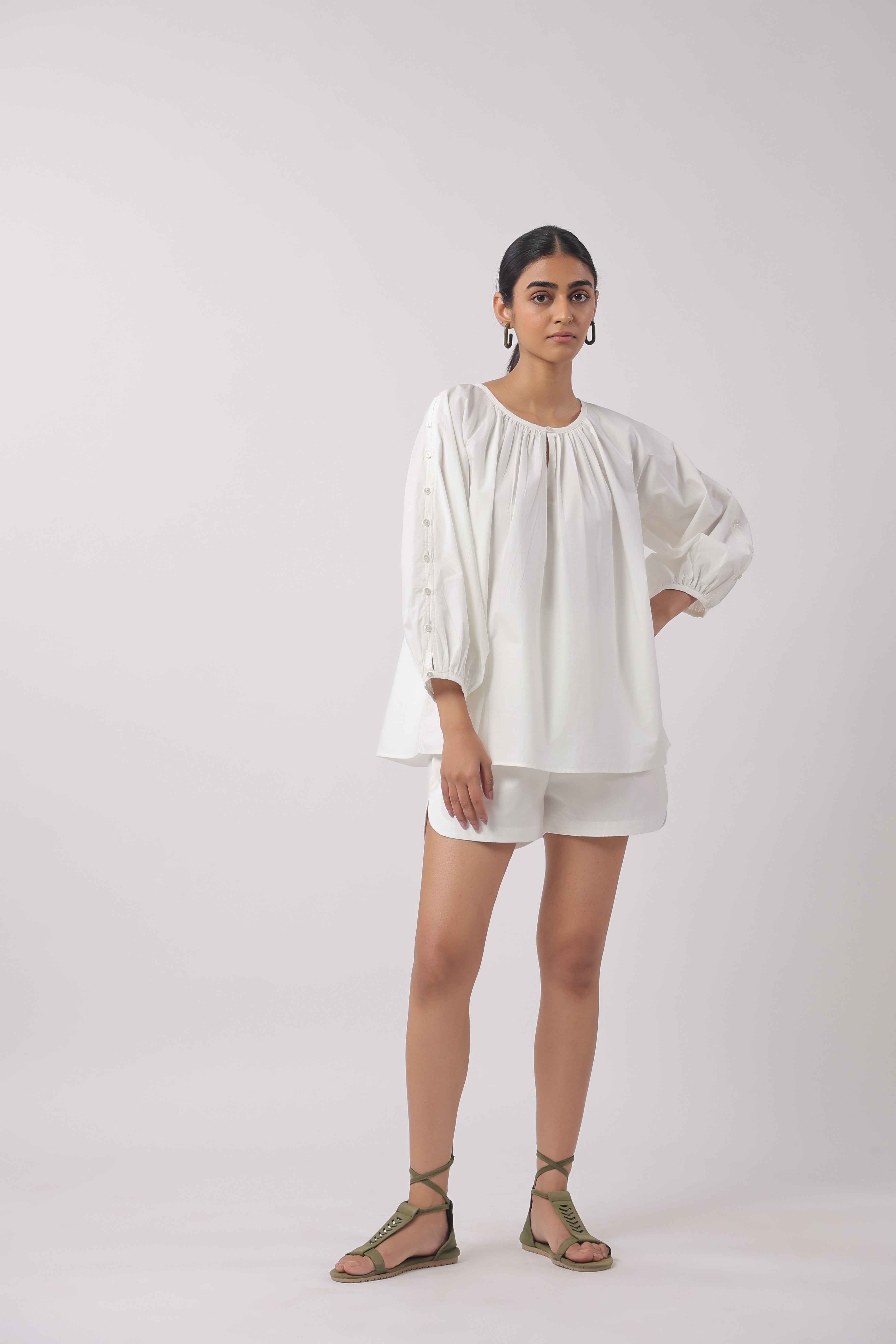 Women’s White Cotton Top with White Shorts Co-Ord Set