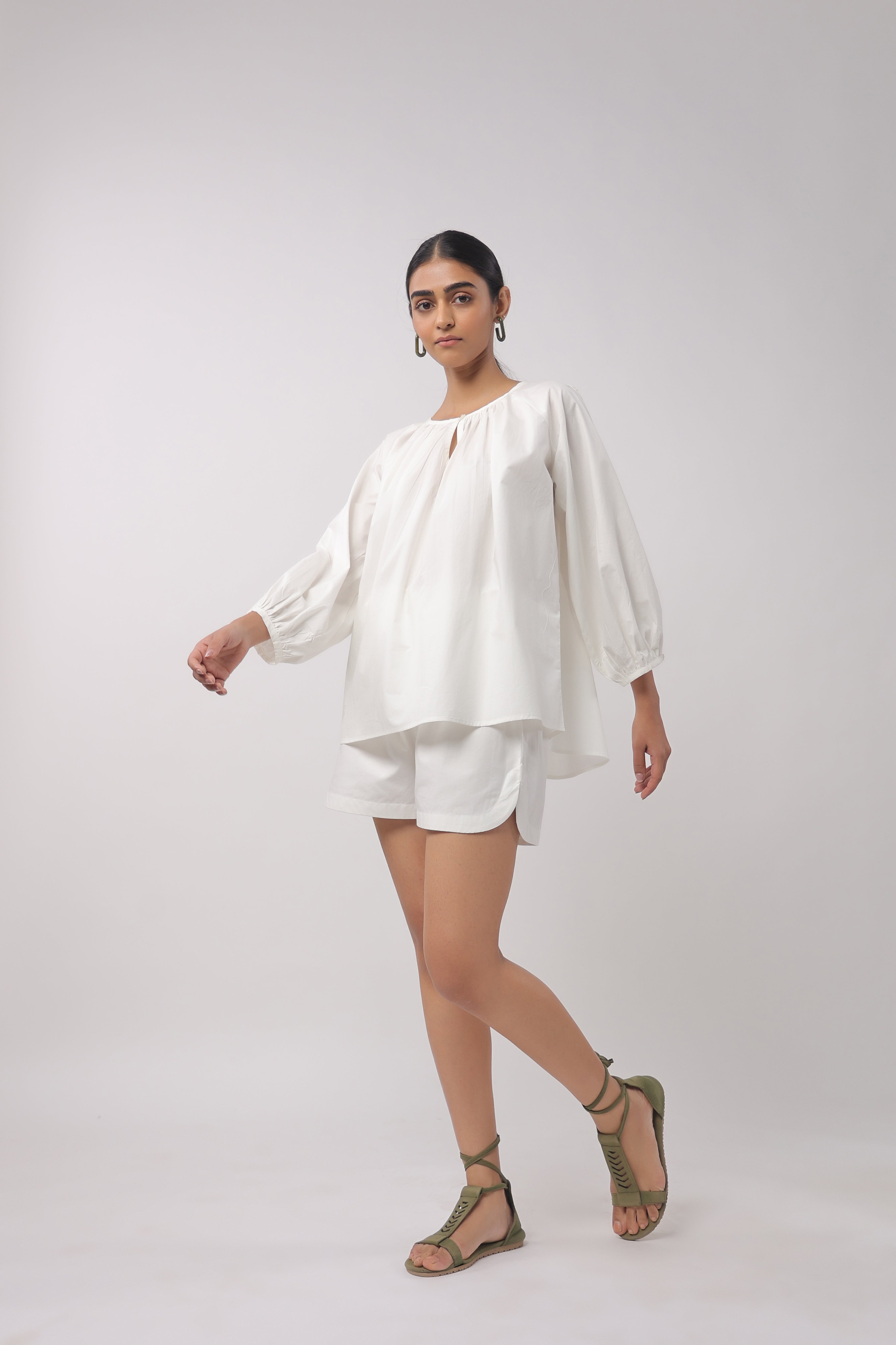 Women’s White Cotton Top with White Shorts Co-Ord Set