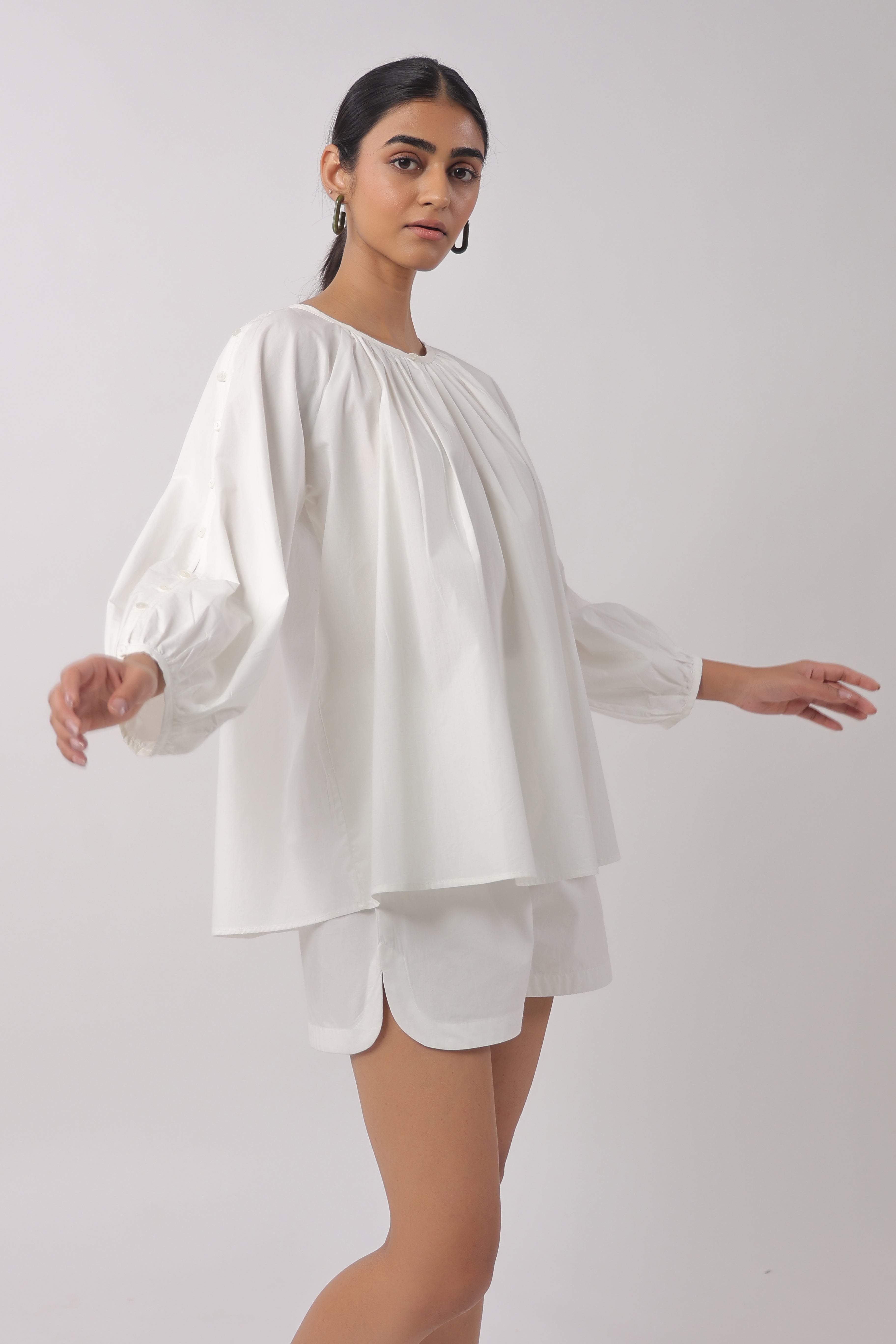 Women’s White Cotton Top with White Shorts Co-Ord Set