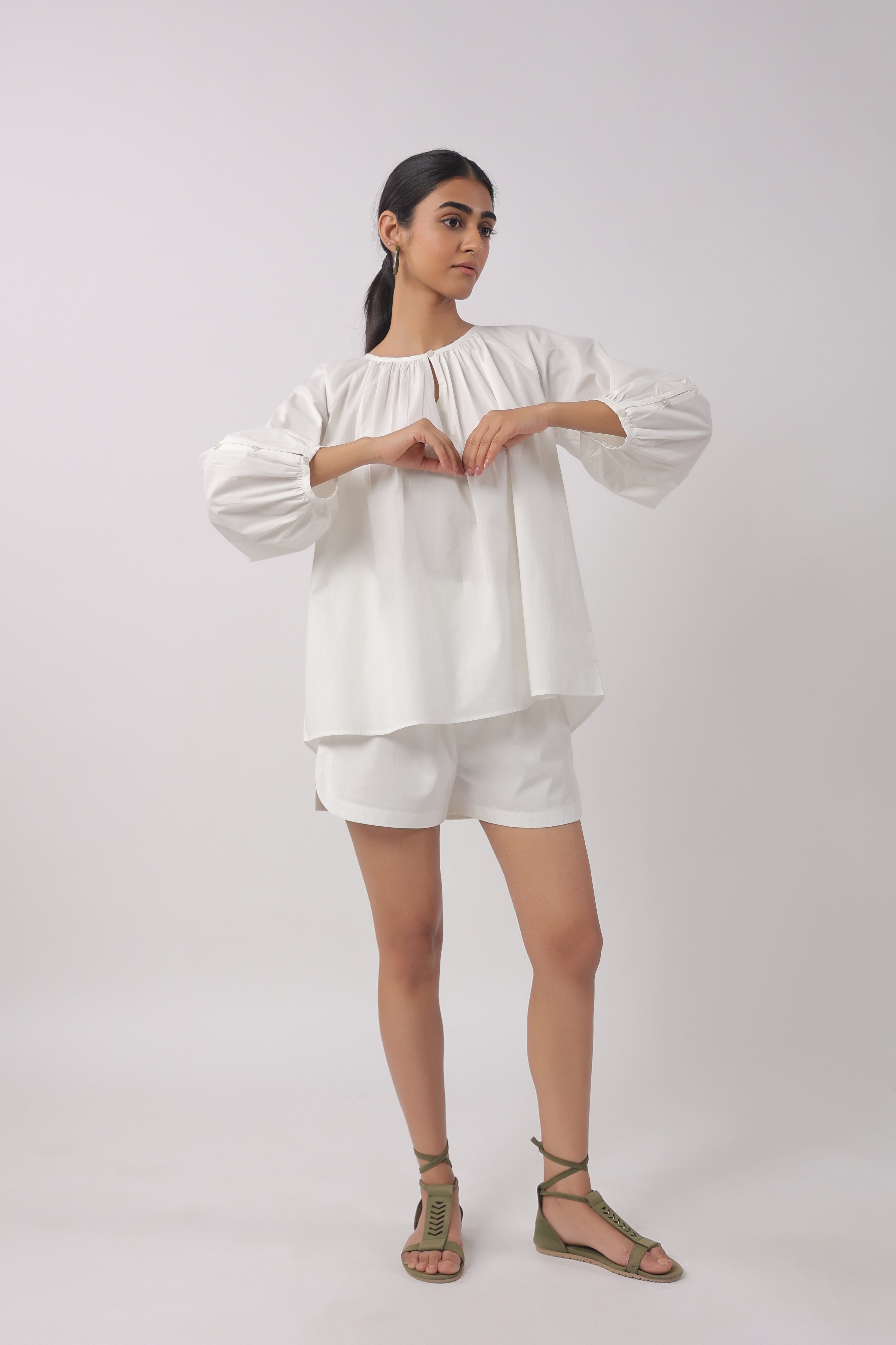 Women’s White Cotton Top with White Shorts Co-Ord Set