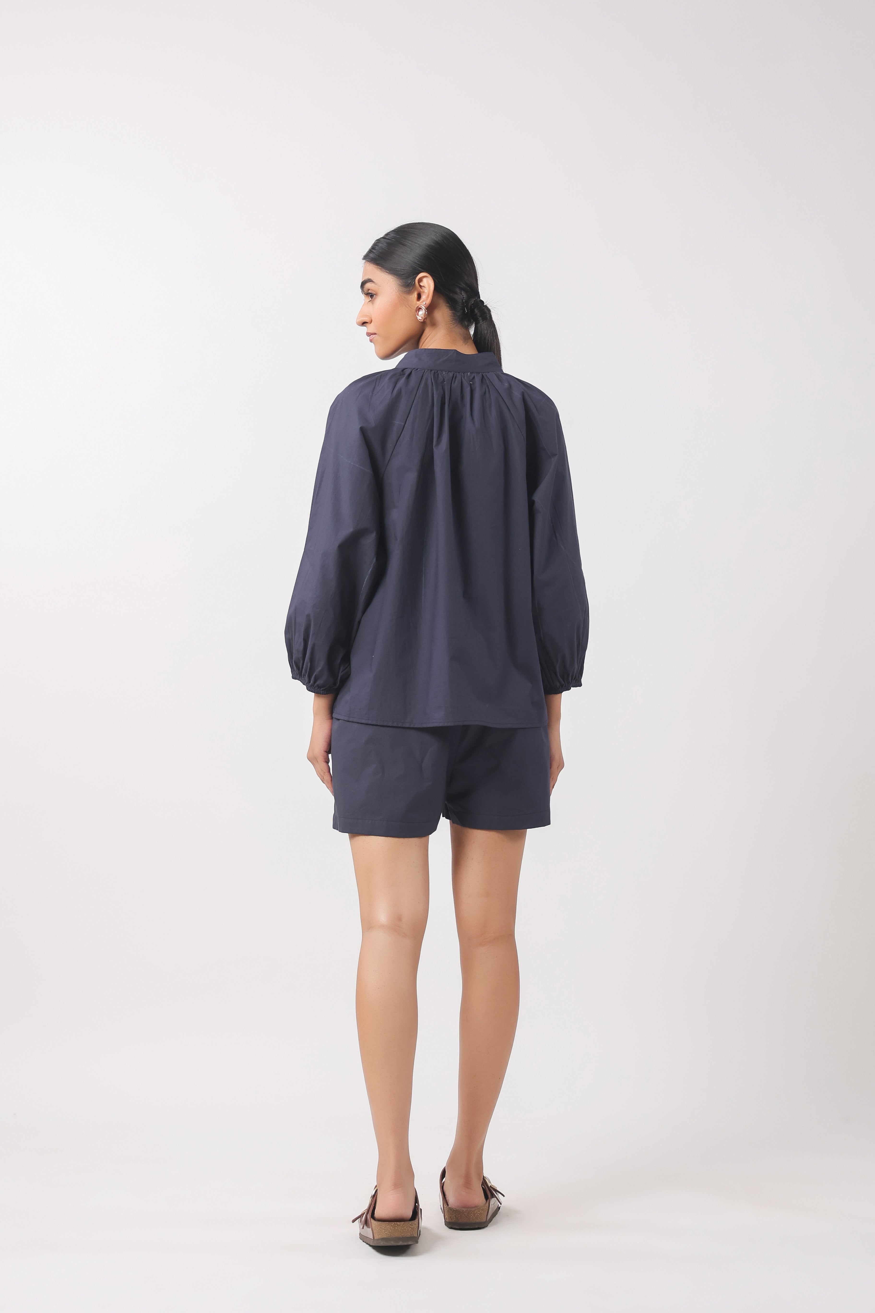 Women’s Navy Blue Cotton Top with Navy Blue Shorts Co-Ord Set