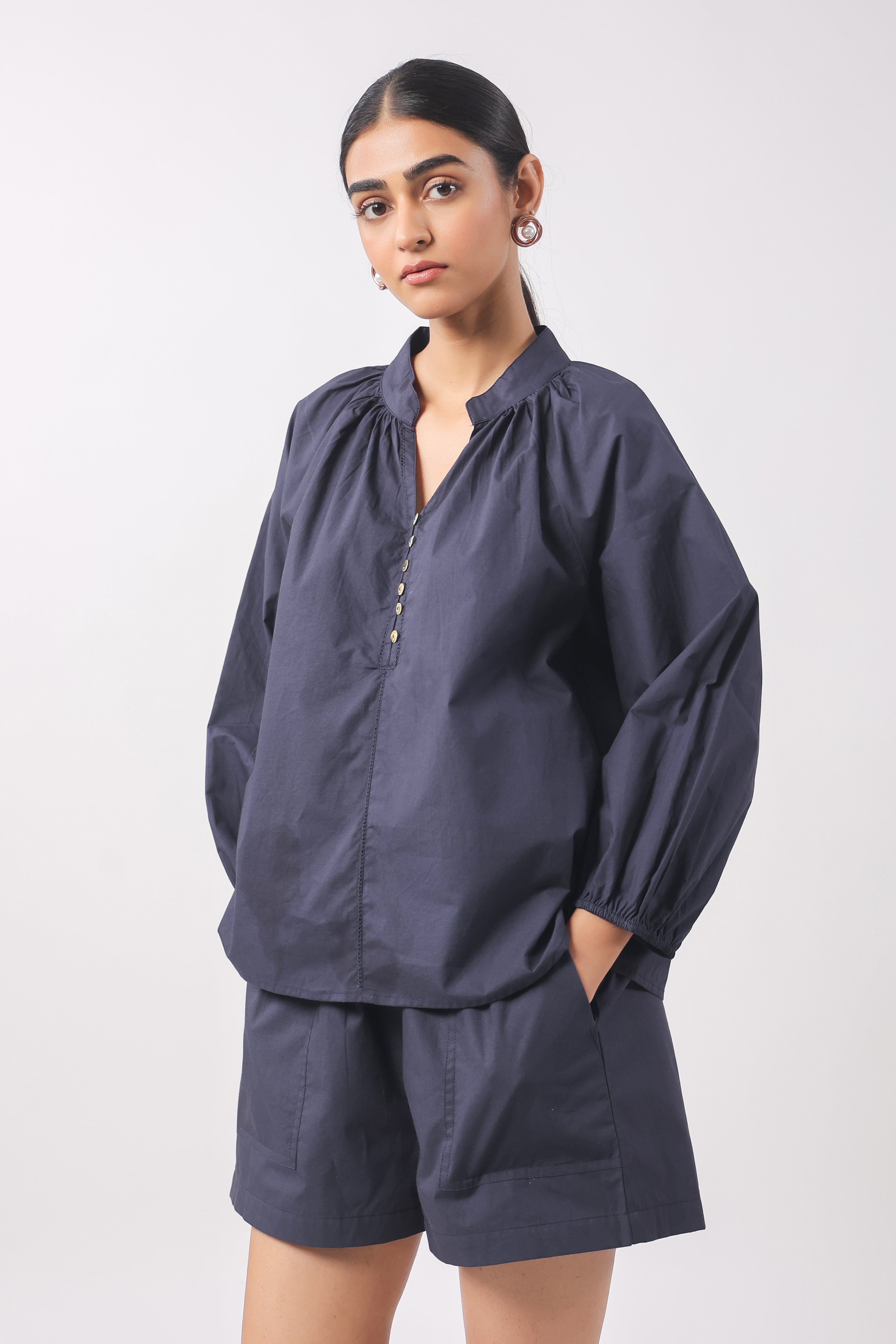 Women’s Navy Blue Cotton Top with Navy Blue Shorts Co-Ord Set