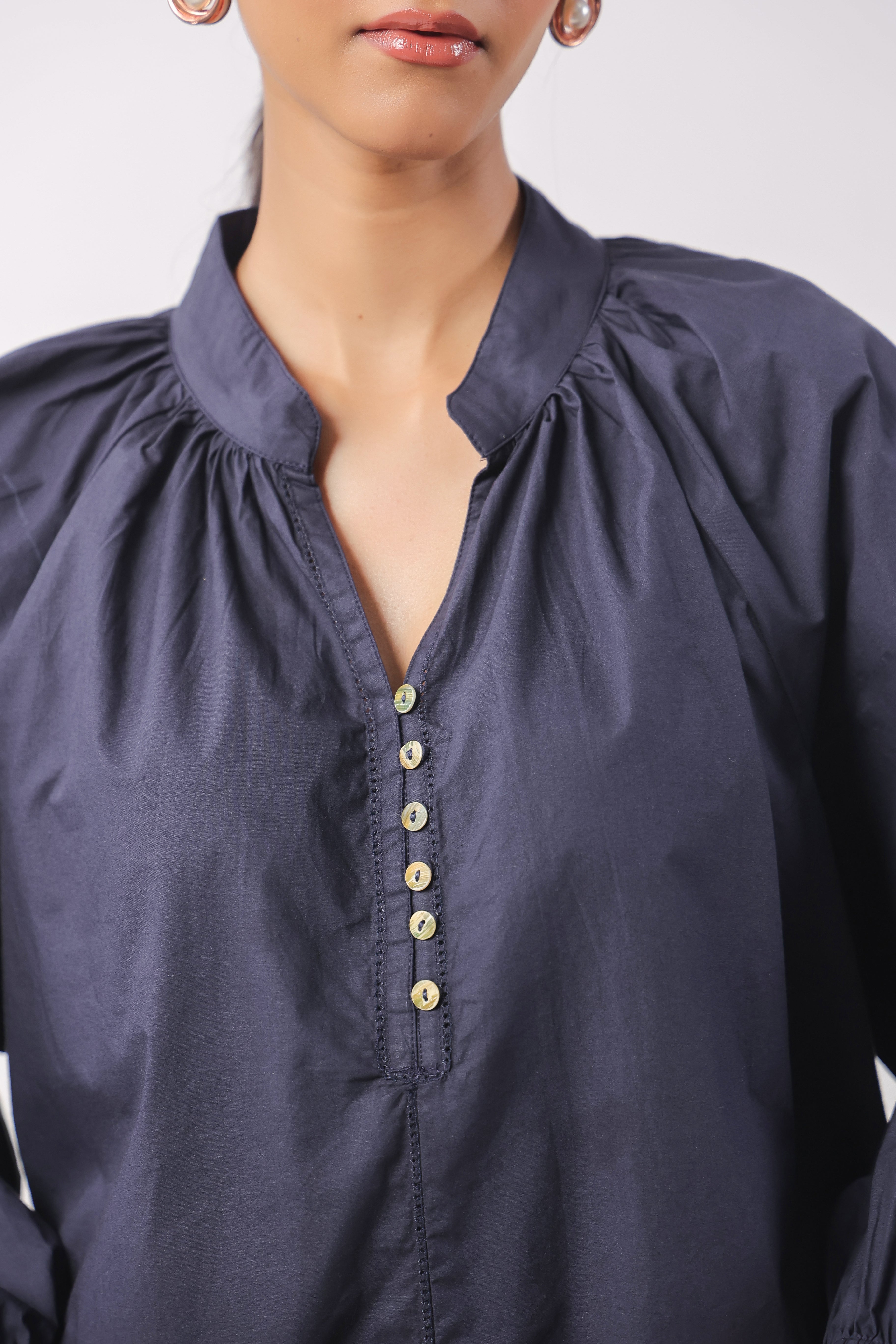 Women’s Navy Blue Cotton Top with Navy Blue Shorts Co-Ord Set