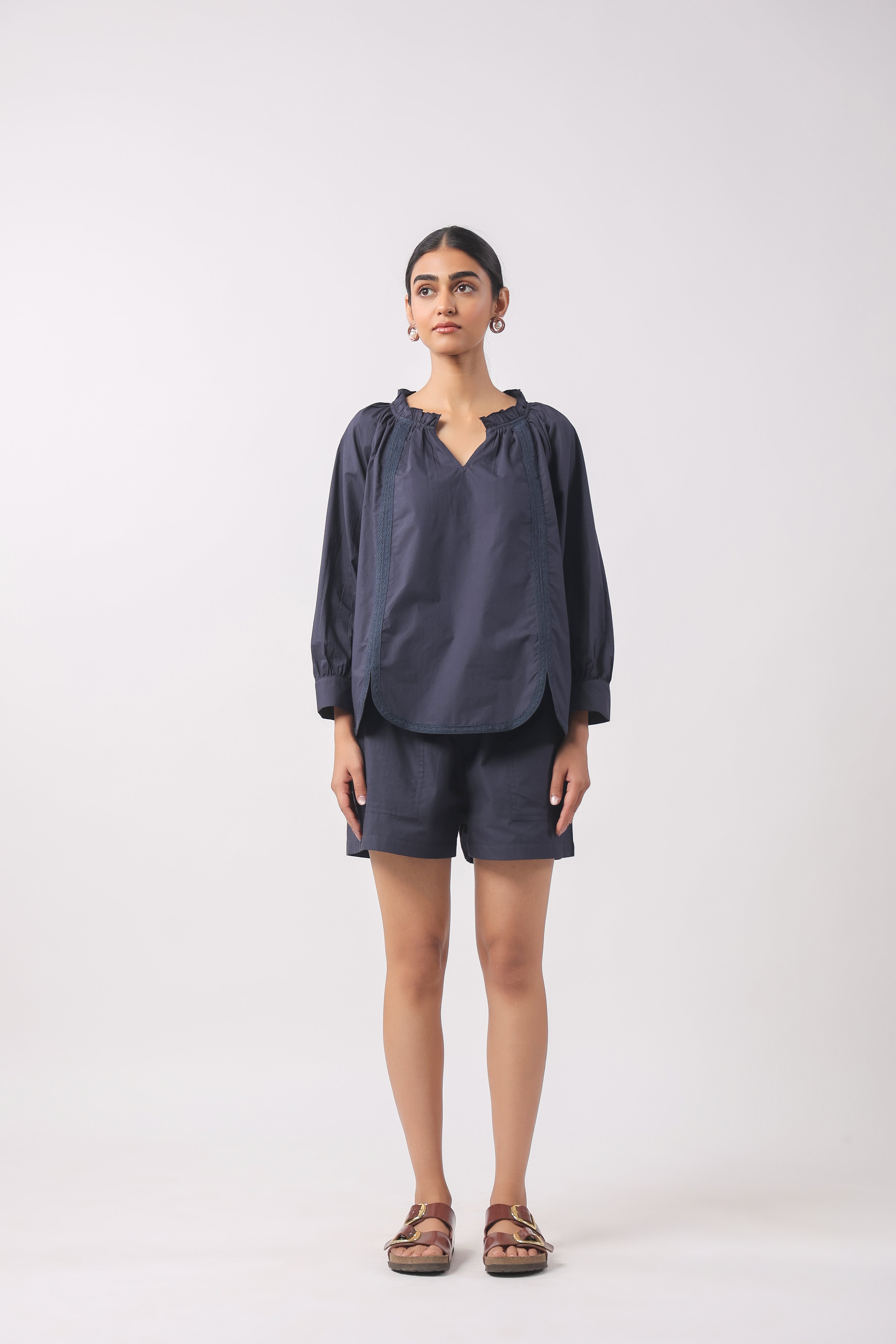 Women’s Navy Blue Cotton Poplin Co-Ord Set