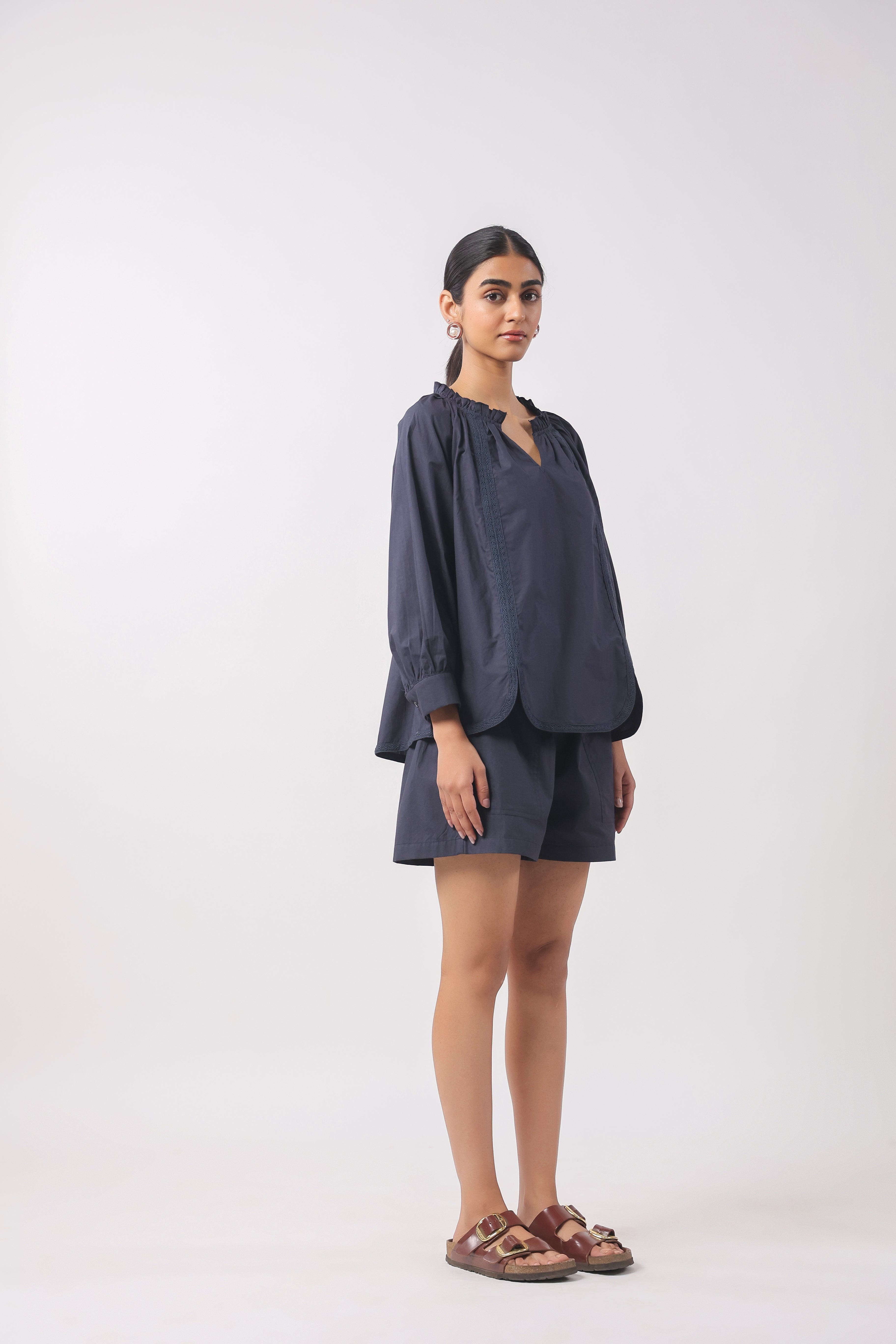 Women’s Navy Blue Cotton Poplin Co-Ord Set