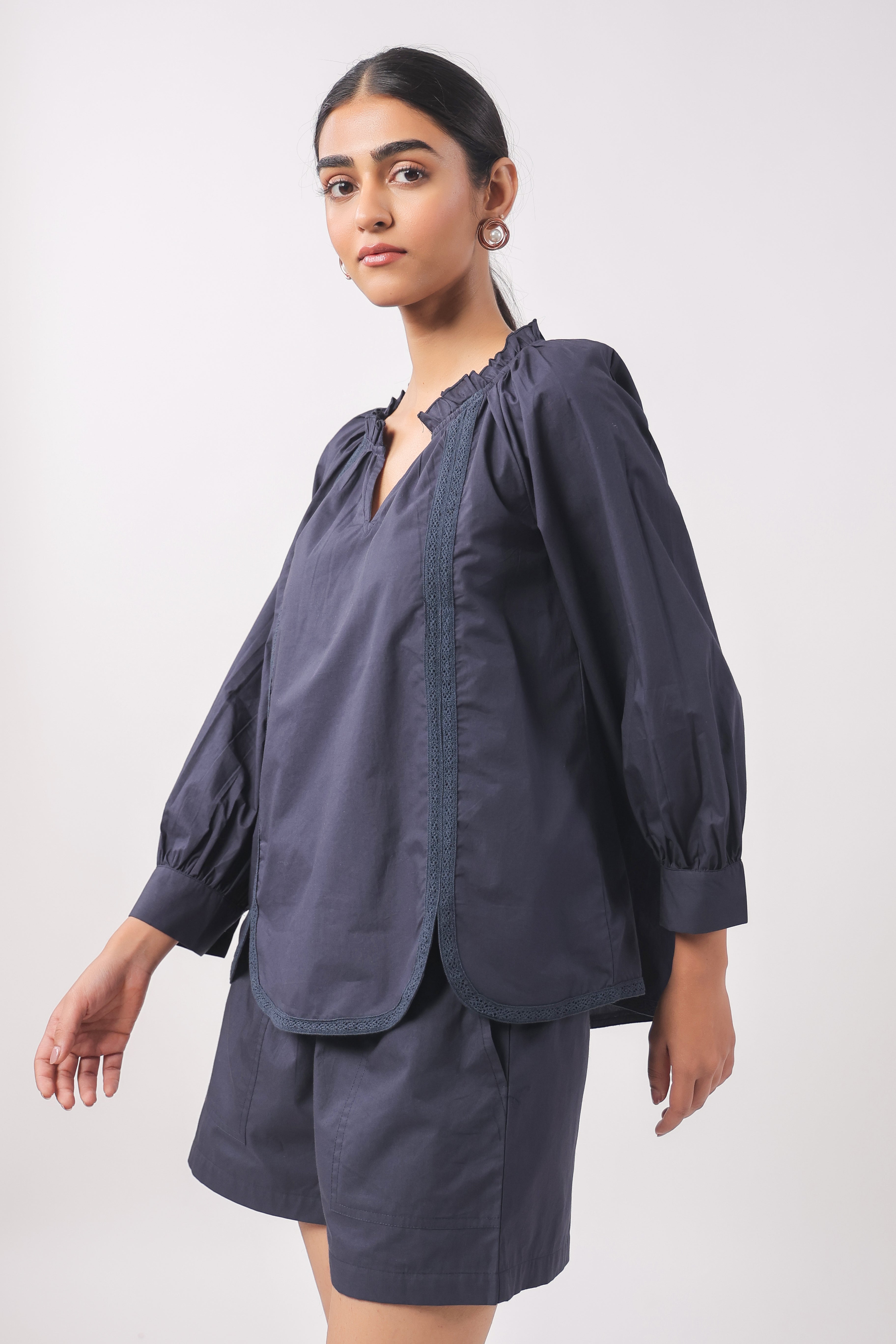 Women’s Navy Blue Cotton Poplin Co-Ord Set