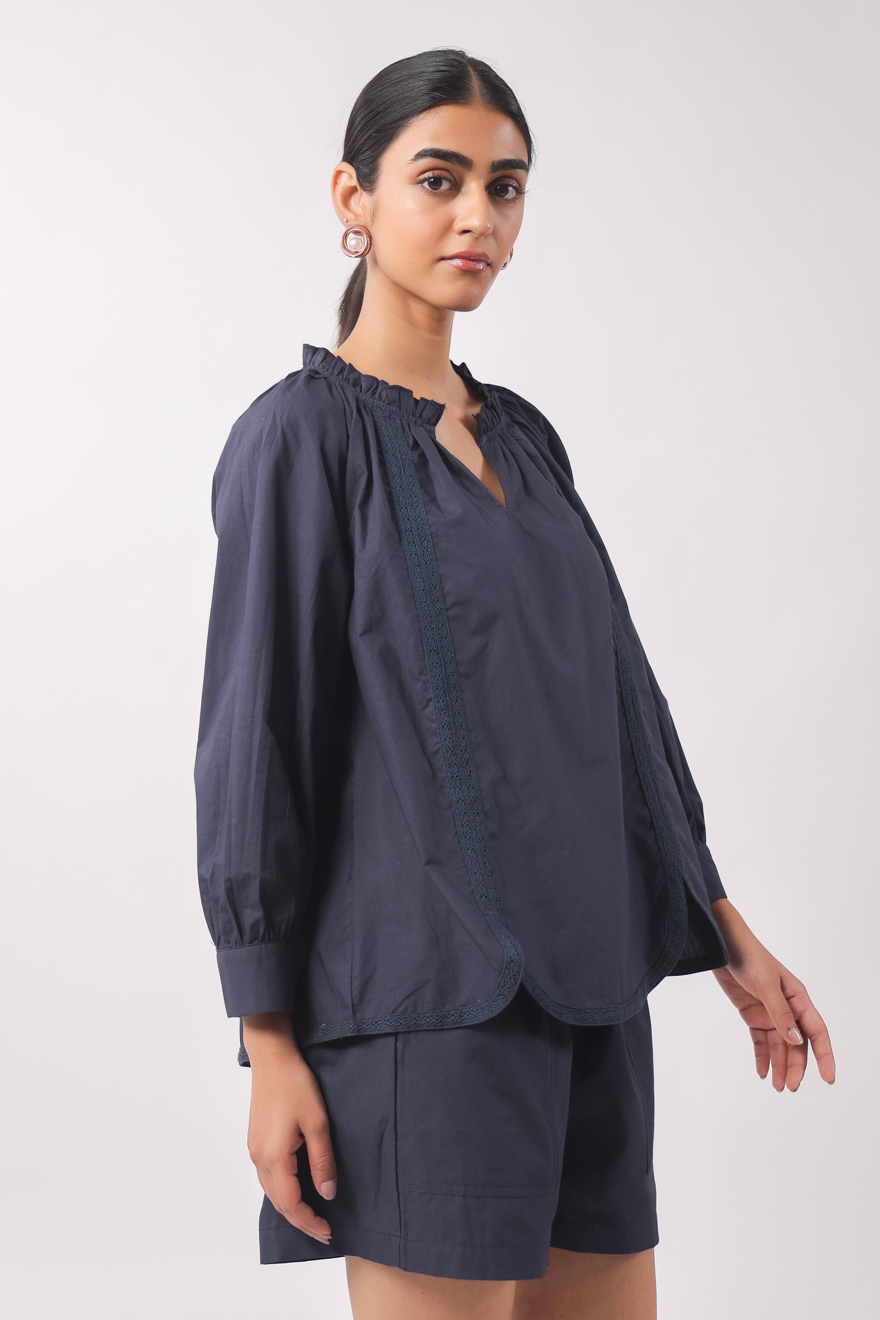 Women’s Navy Blue Cotton Poplin Co-Ord Set