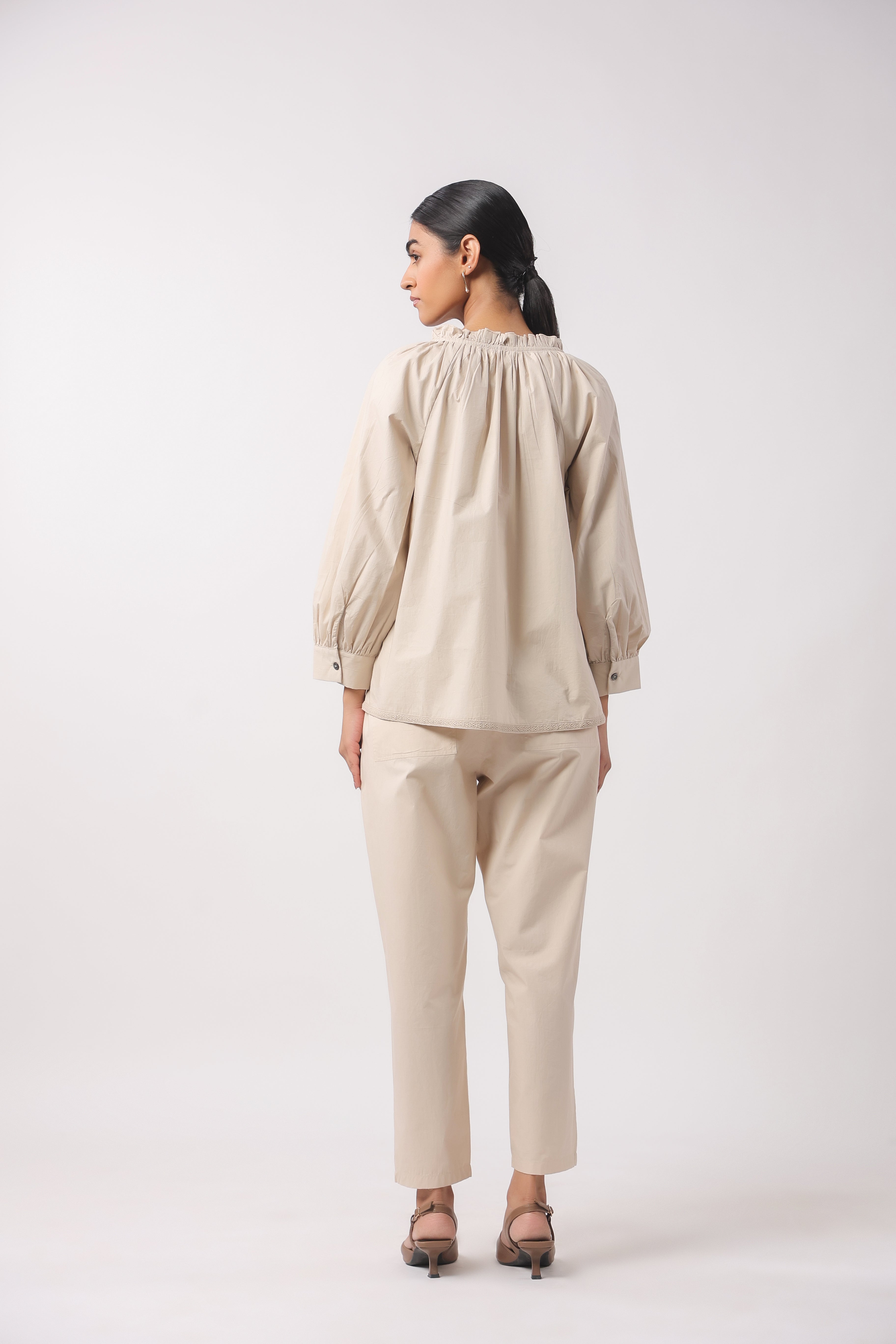 Women’s Beige Cotton Poplin Co-Ord Set