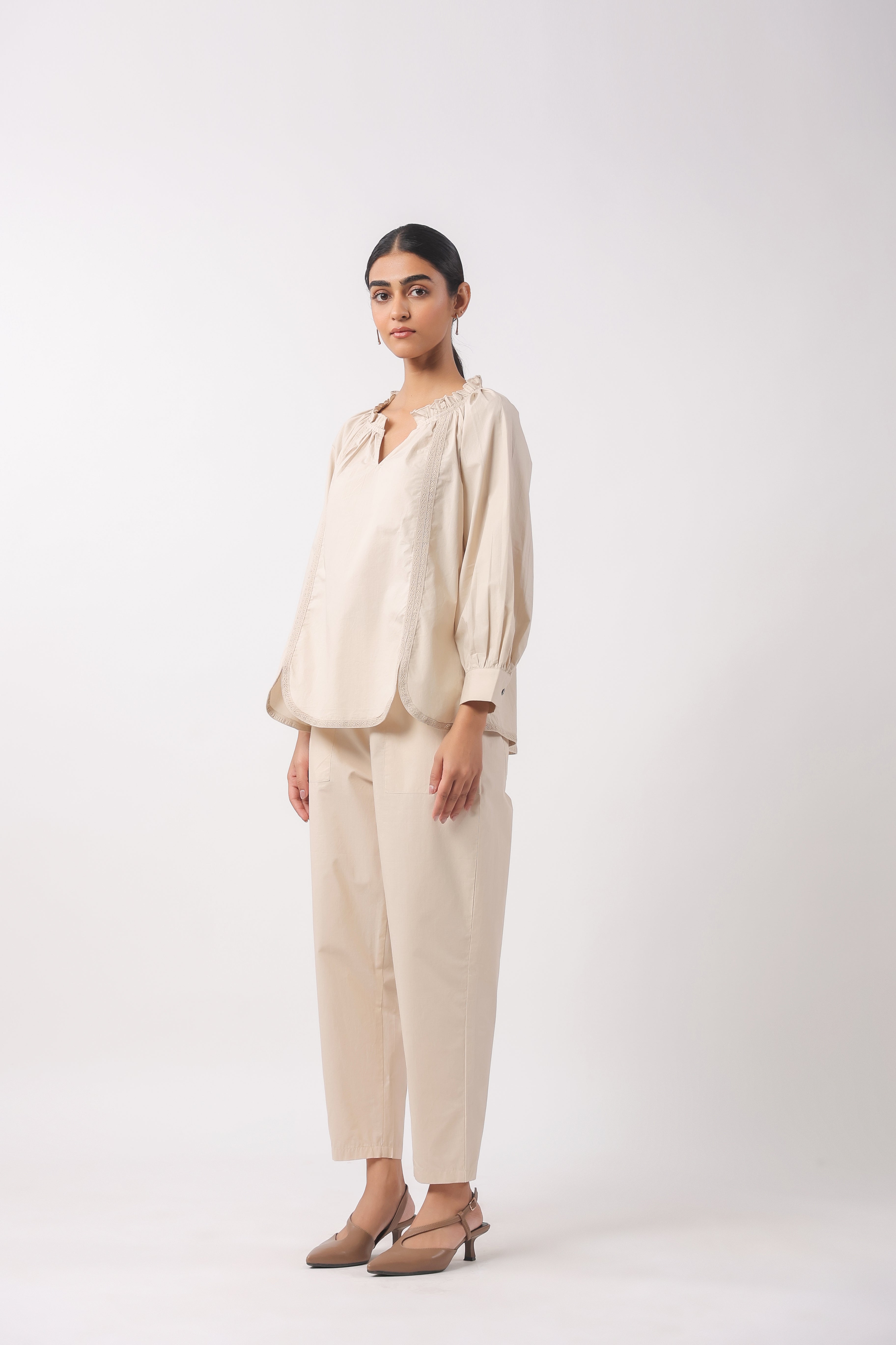 Women’s Beige Cotton Poplin Co-Ord Set