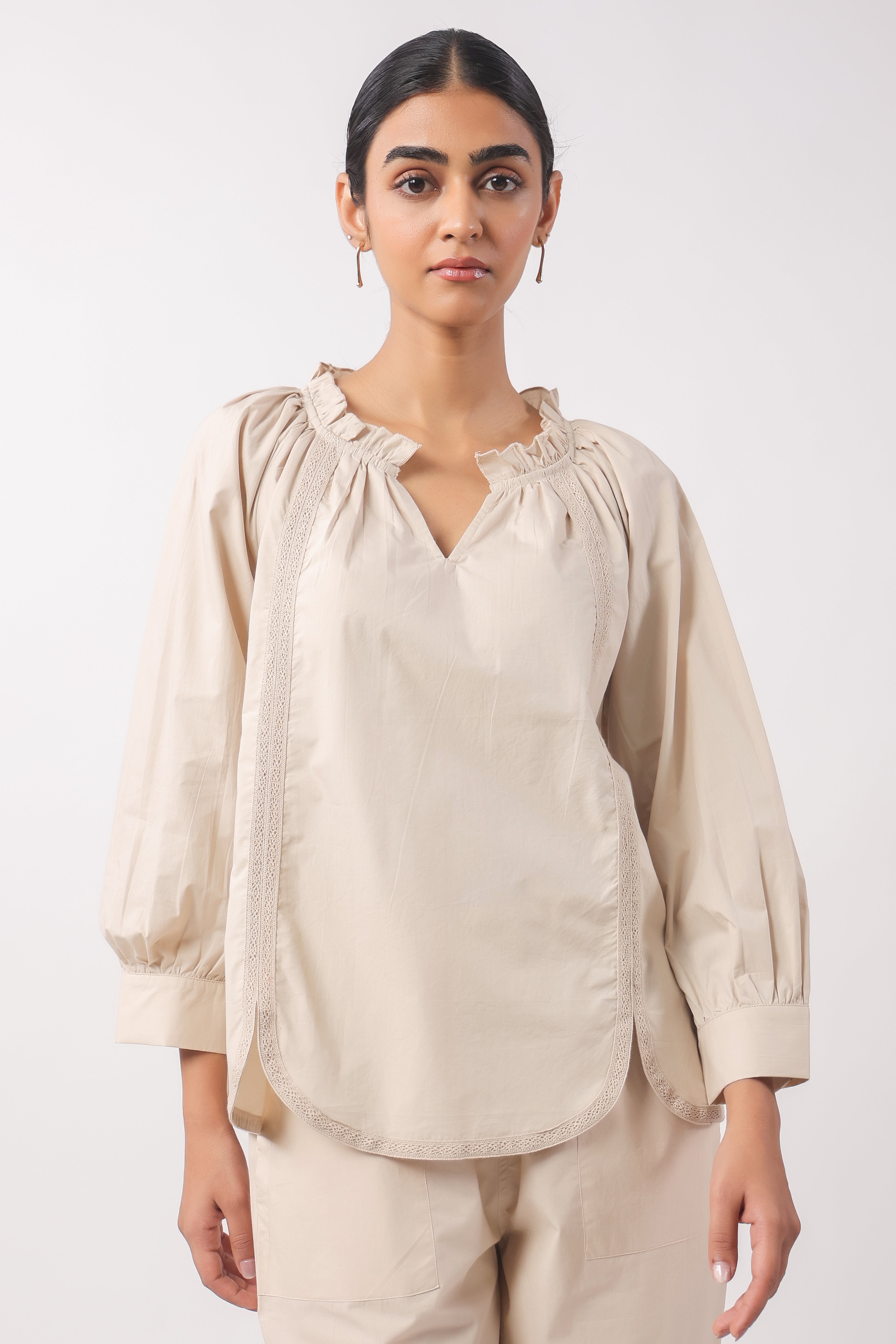 Women’s Beige Cotton Poplin Co-Ord Set