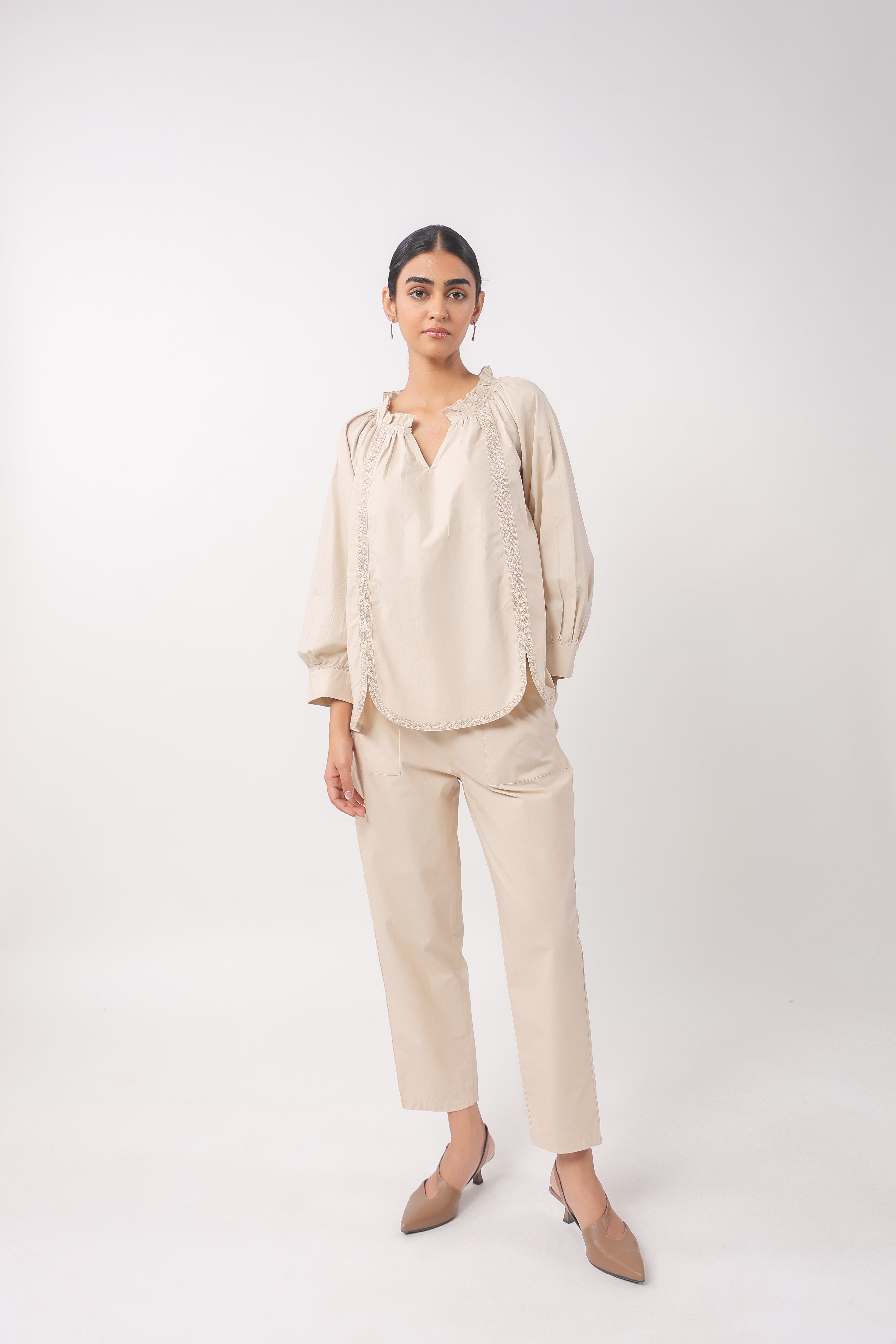 Women’s Beige Cotton Poplin Co-Ord Set