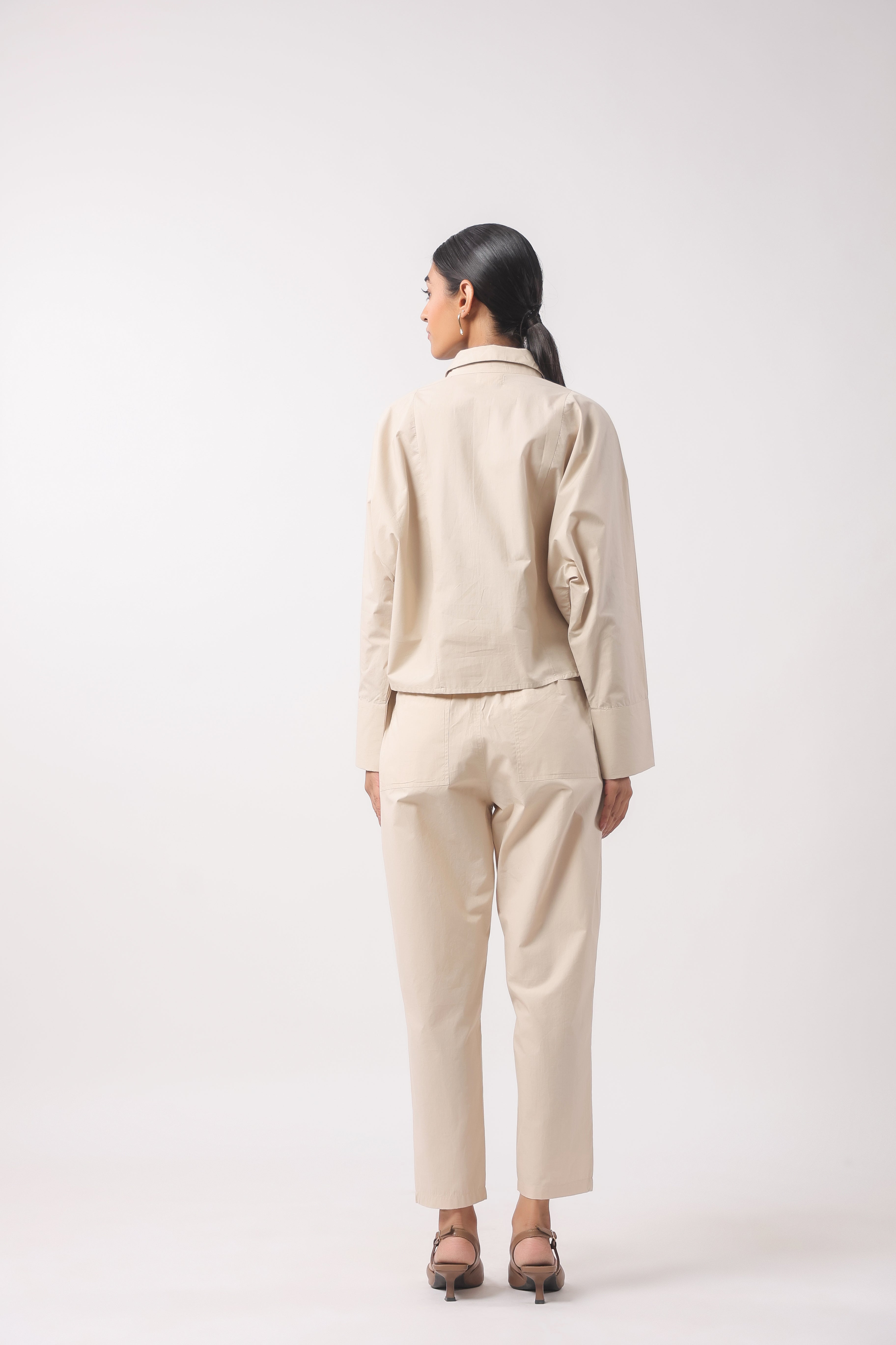 Women’s Beige Cotton Poplin Co-Ord Set