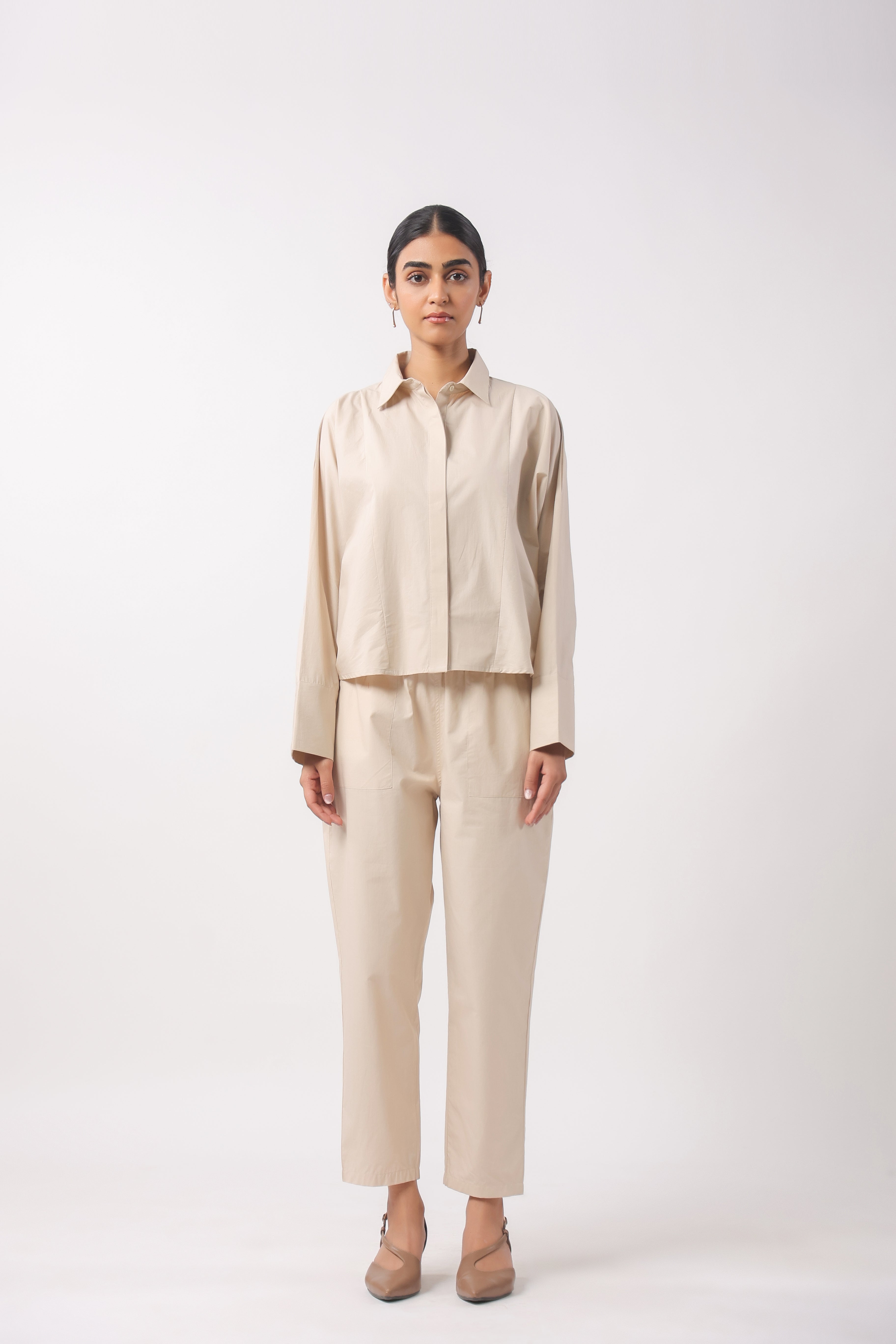 Women’s Beige Cotton Poplin Co-Ord Set