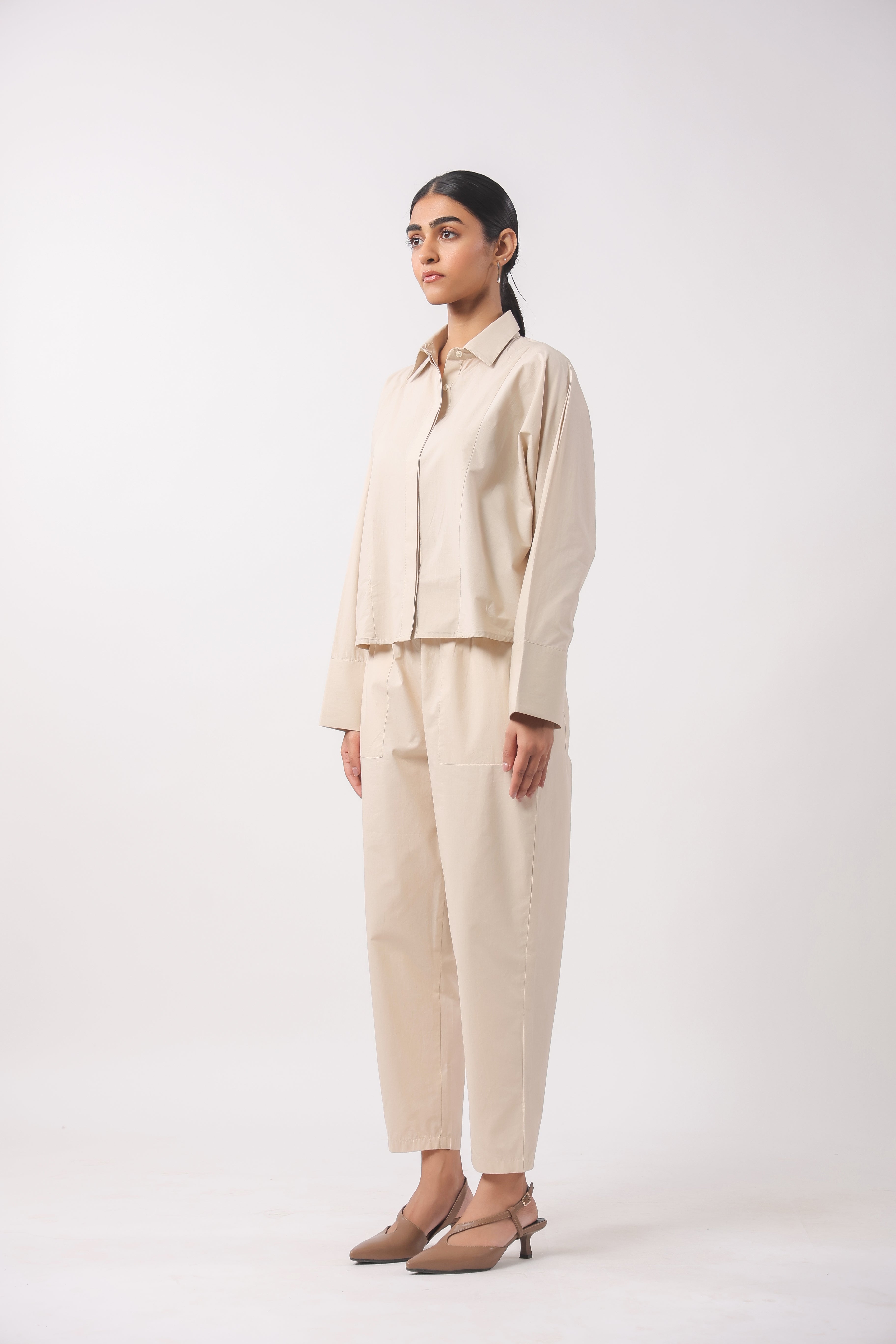 Women’s Beige Cotton Poplin Co-Ord Set