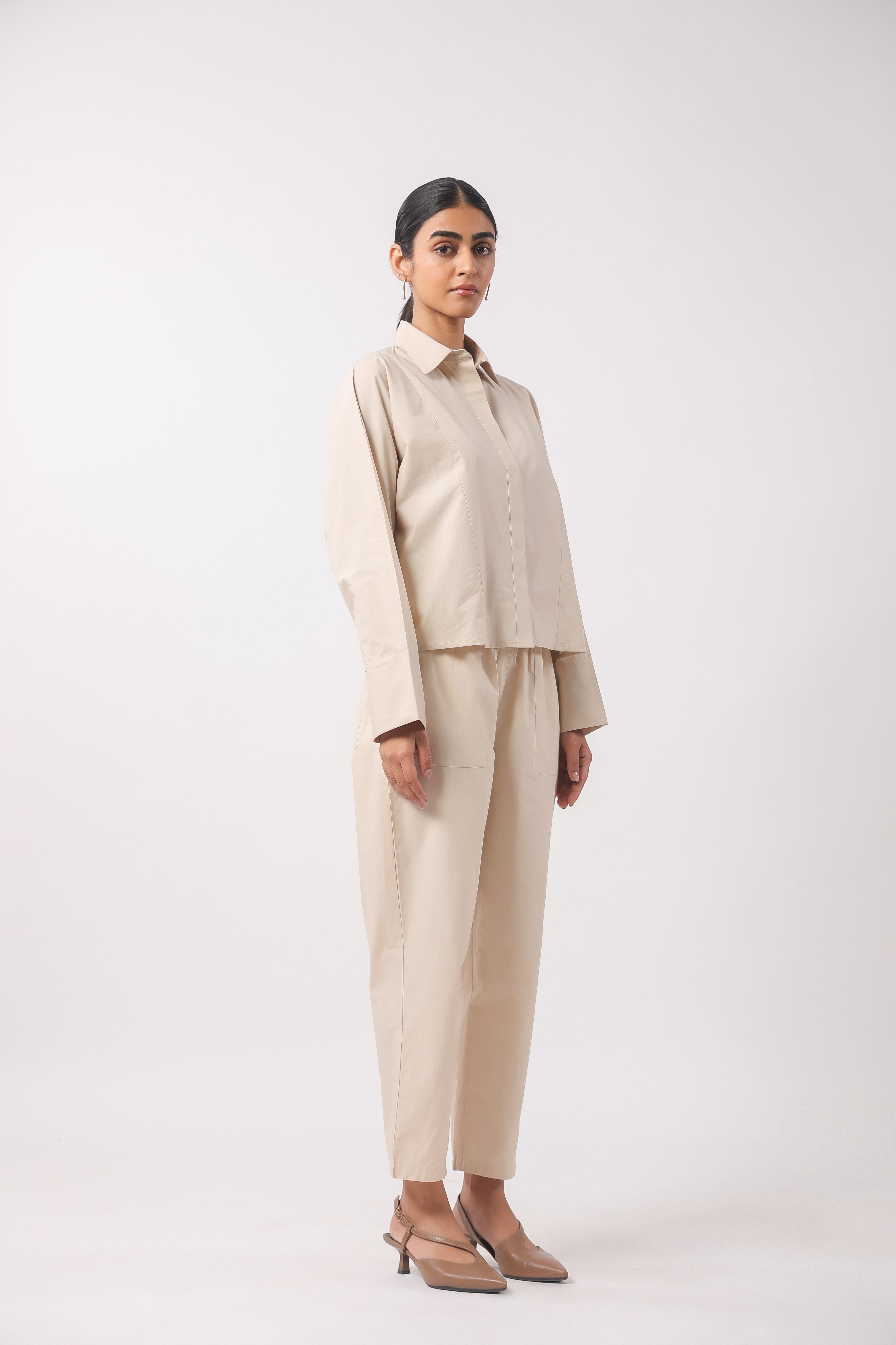 Women’s Beige Cotton Poplin Co-Ord Set