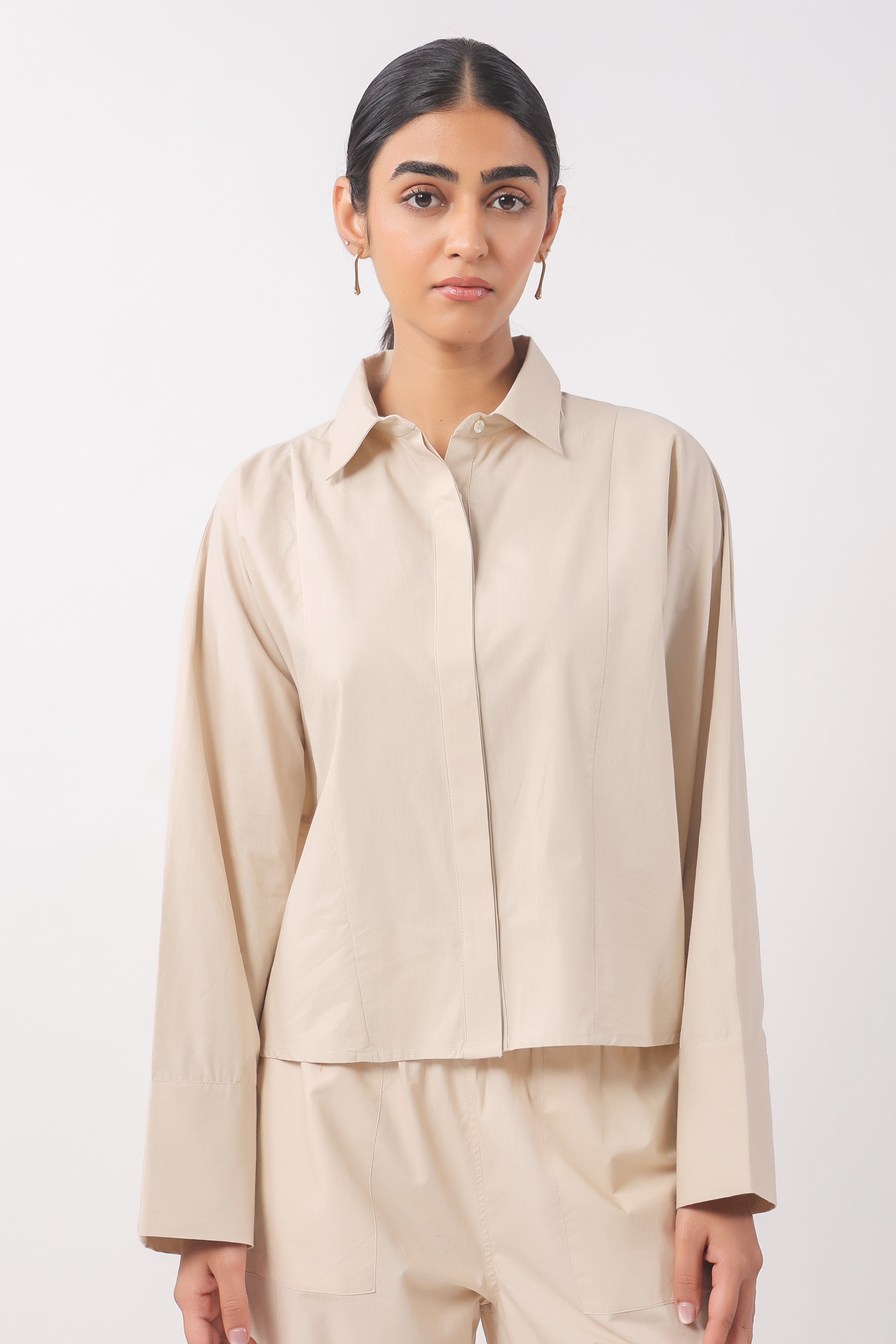 Women’s Beige Cotton Poplin Co-Ord Set