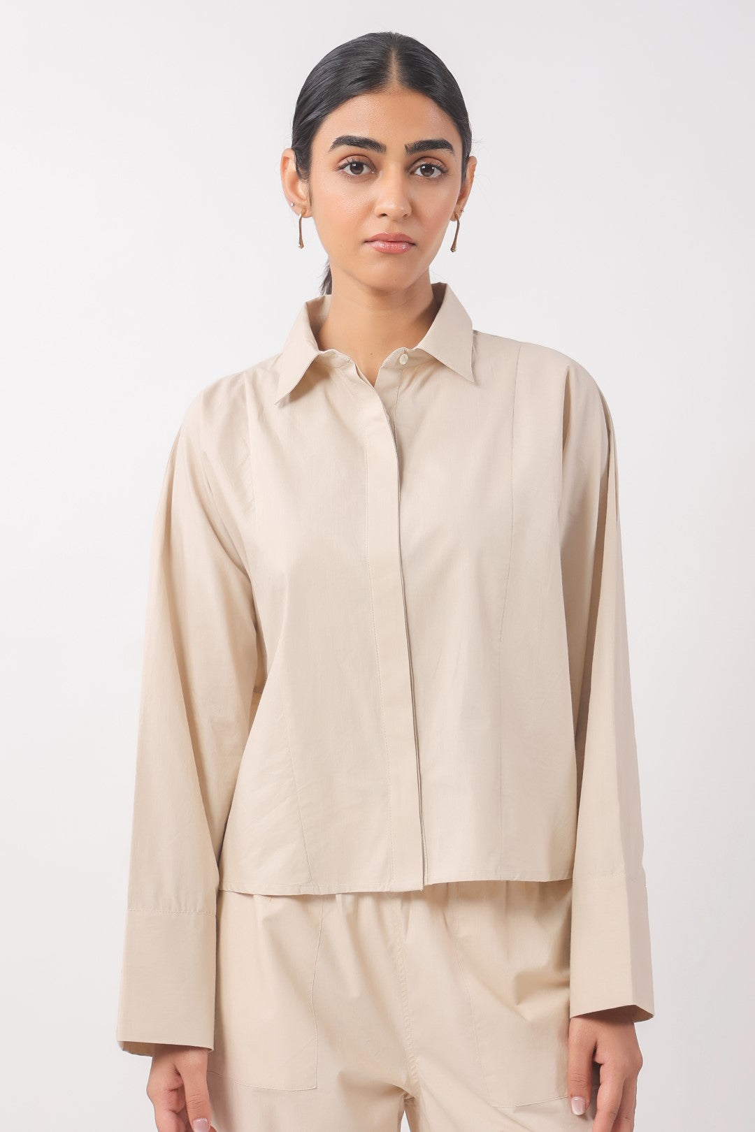 Women’s Beige Cotton Poplin Top