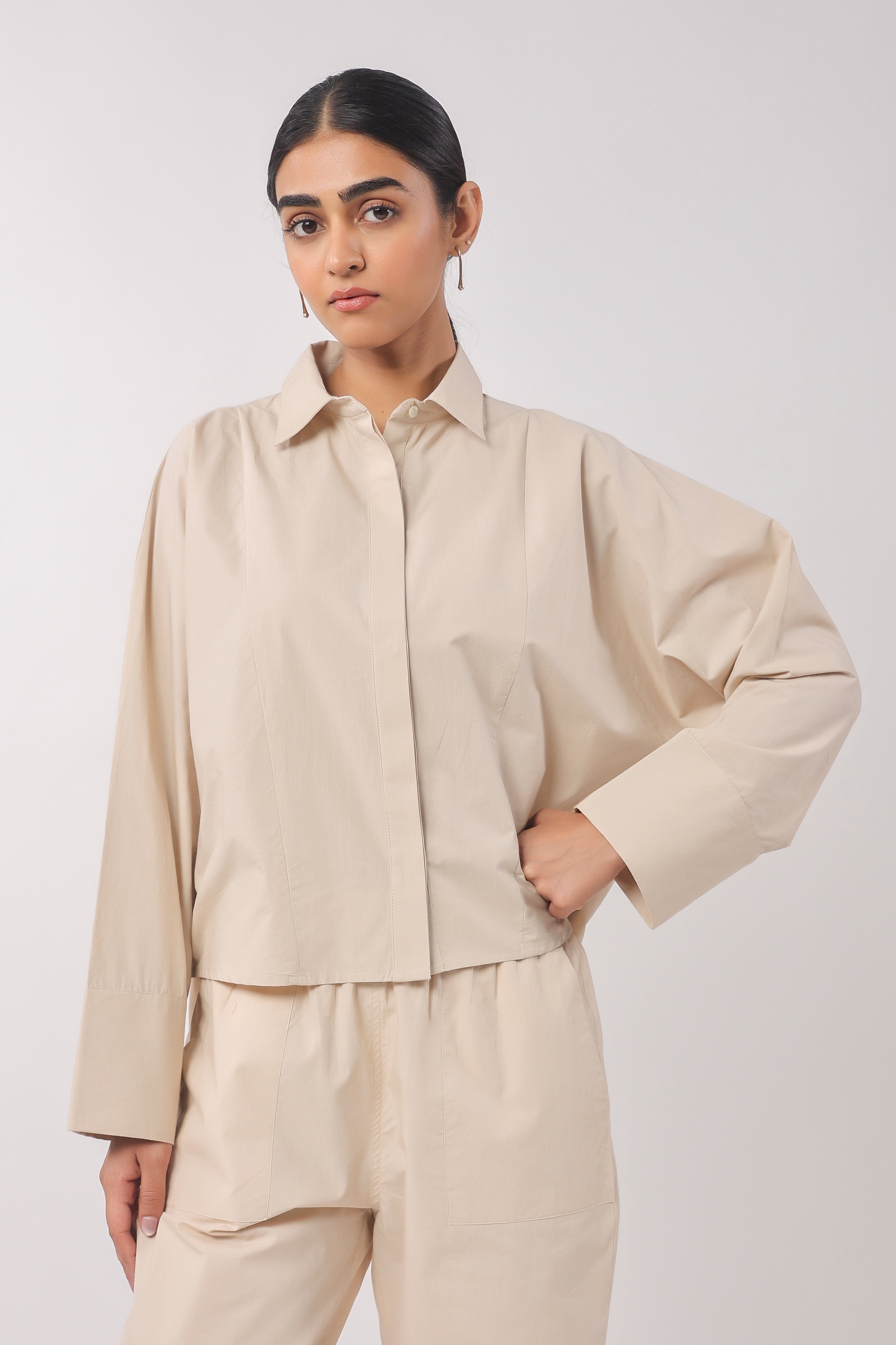 Women’s Beige Cotton Poplin Co-Ord Set