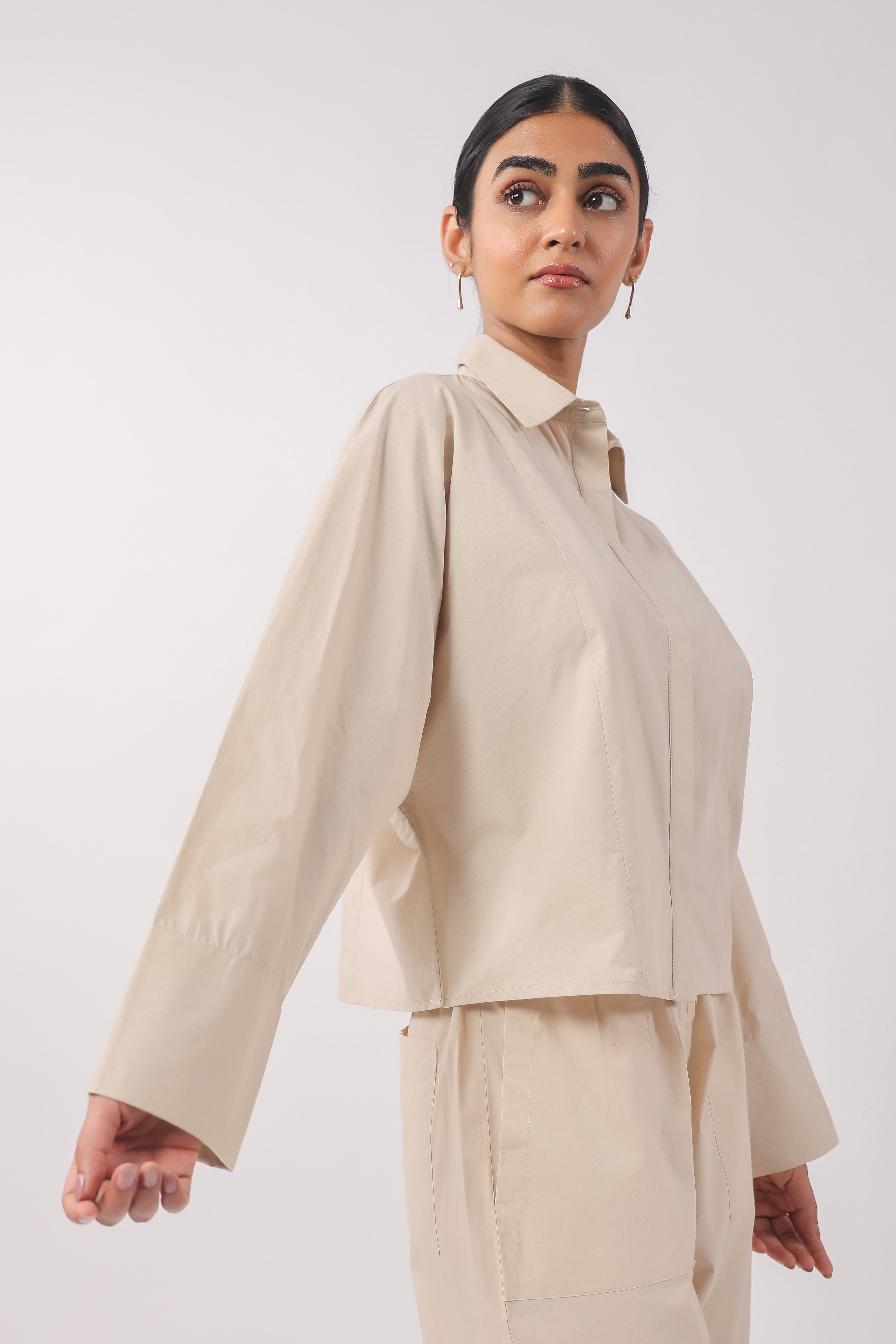 Women’s Beige Cotton Poplin Co-Ord Set