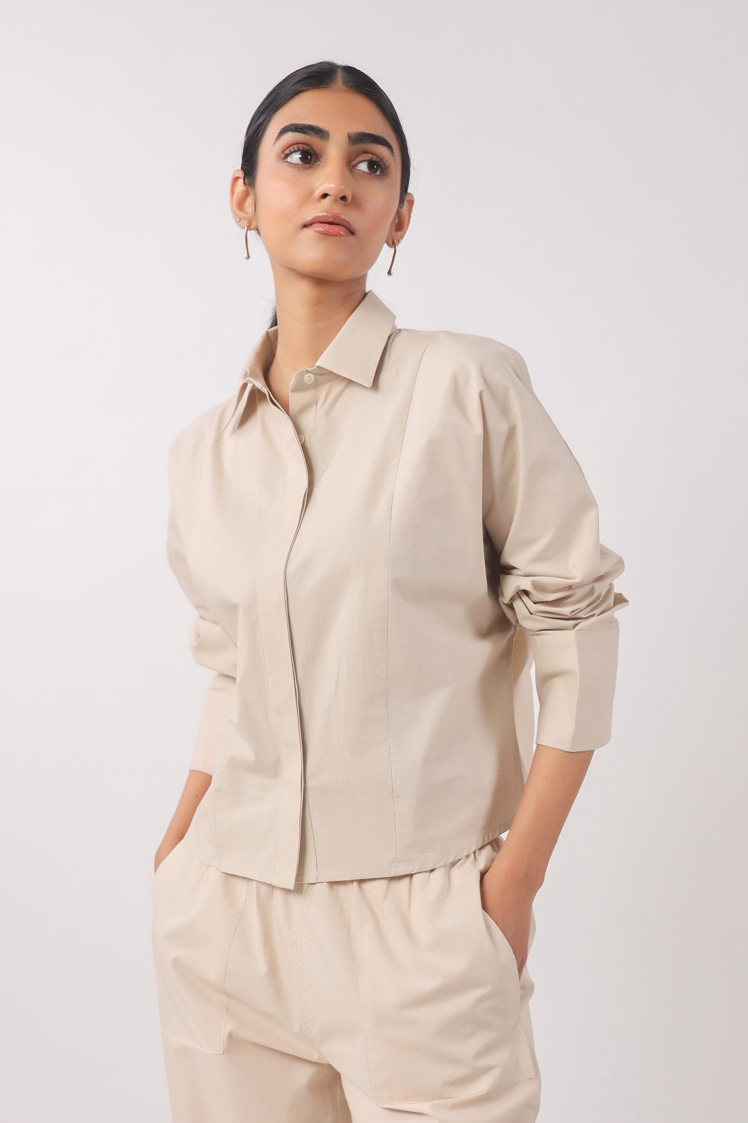 Women’s Beige Cotton Poplin Top