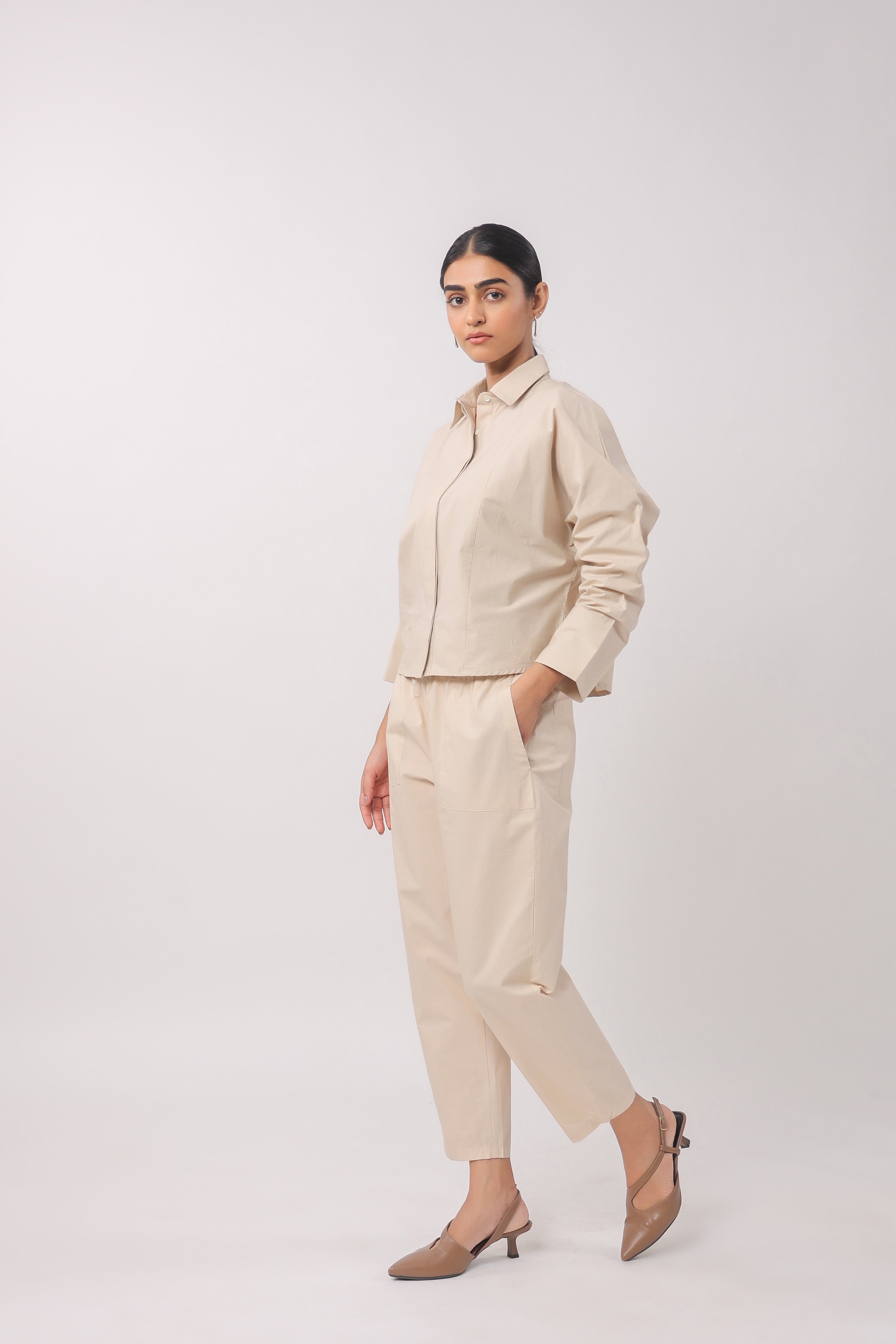 Women’s Beige Cotton Poplin Co-Ord Set